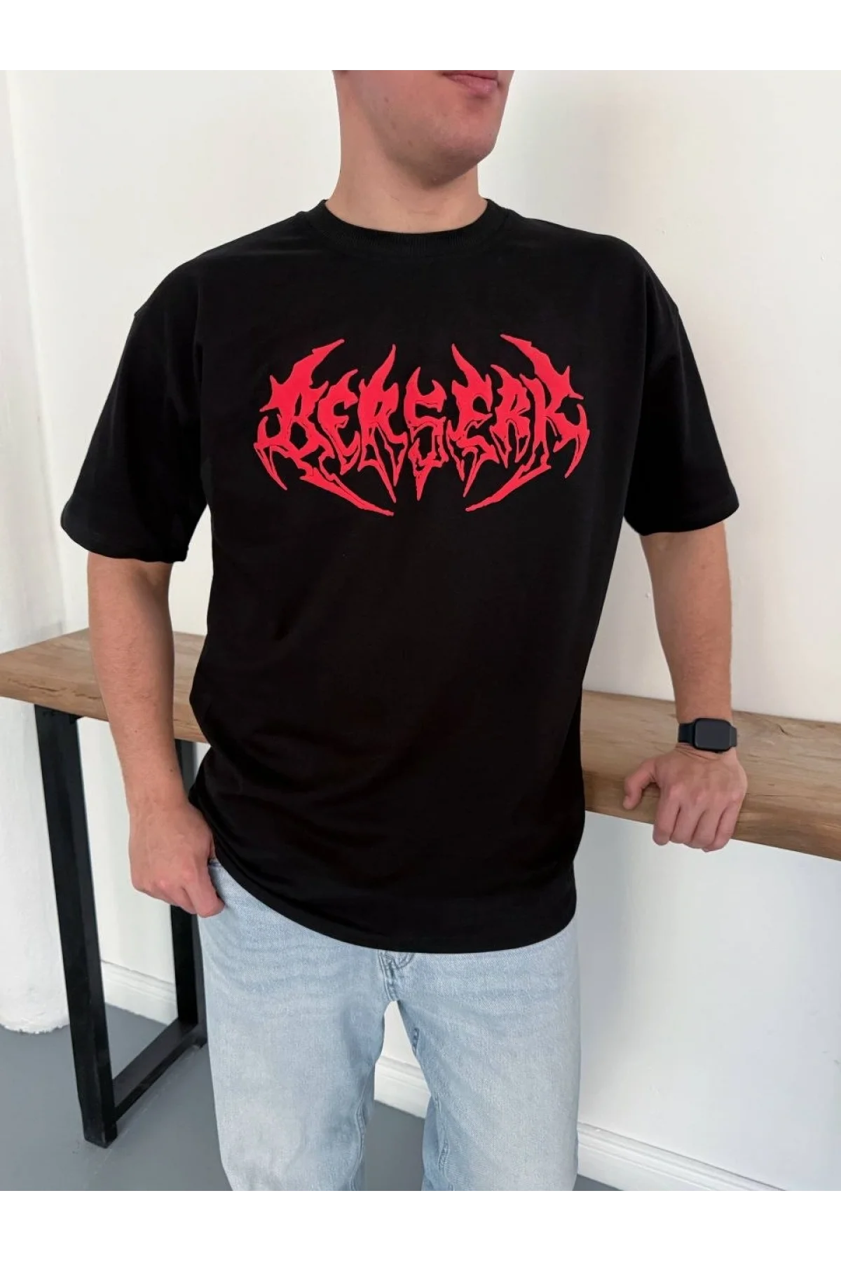 Erkek Kısa Kol Yazlık Tişört Bisiklet Yaka Baskılı Oversize T-Shirt - Siyah