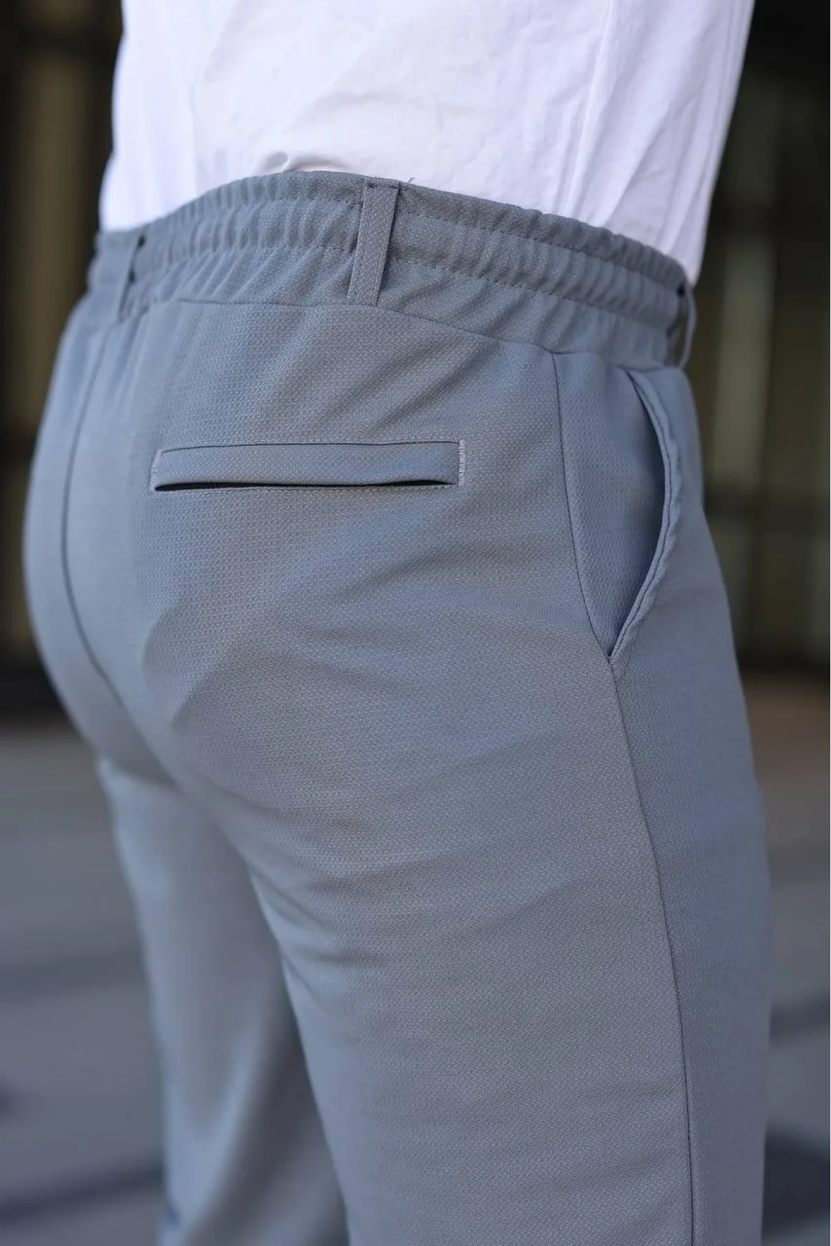 Erkek Diagonel Kumaş Duble Paça Cepli Bağcıklı Bel Lastikli ŞORT - Gri