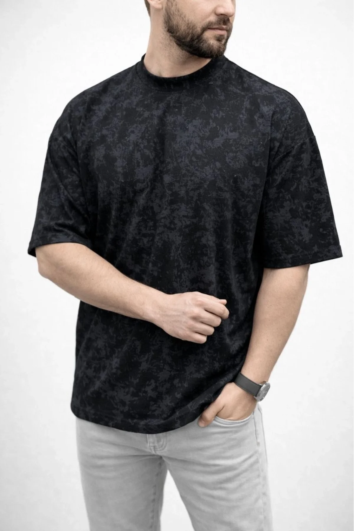 Erkek Premium Tişört OSY Yumuşak Dokulu Yıkamalı Oversize T-Shirt - Siyah