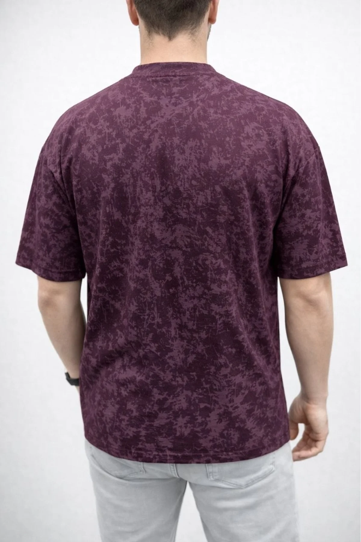 Erkek Premium Tişört OSY Yumuşak Dokulu Yıkamalı Oversize T-Shirt - Bordo