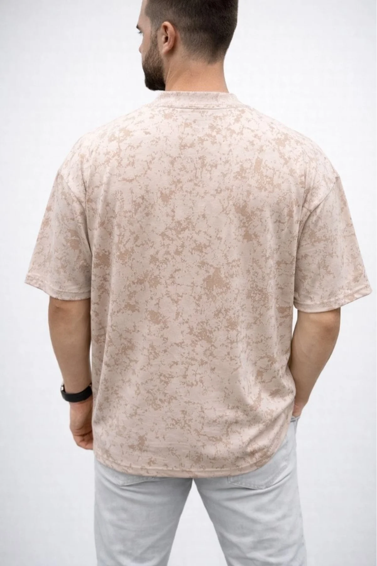 Erkek Premium Tişört OSY Yumuşak Dokulu Yıkamalı Oversize T-Shirt - Bej