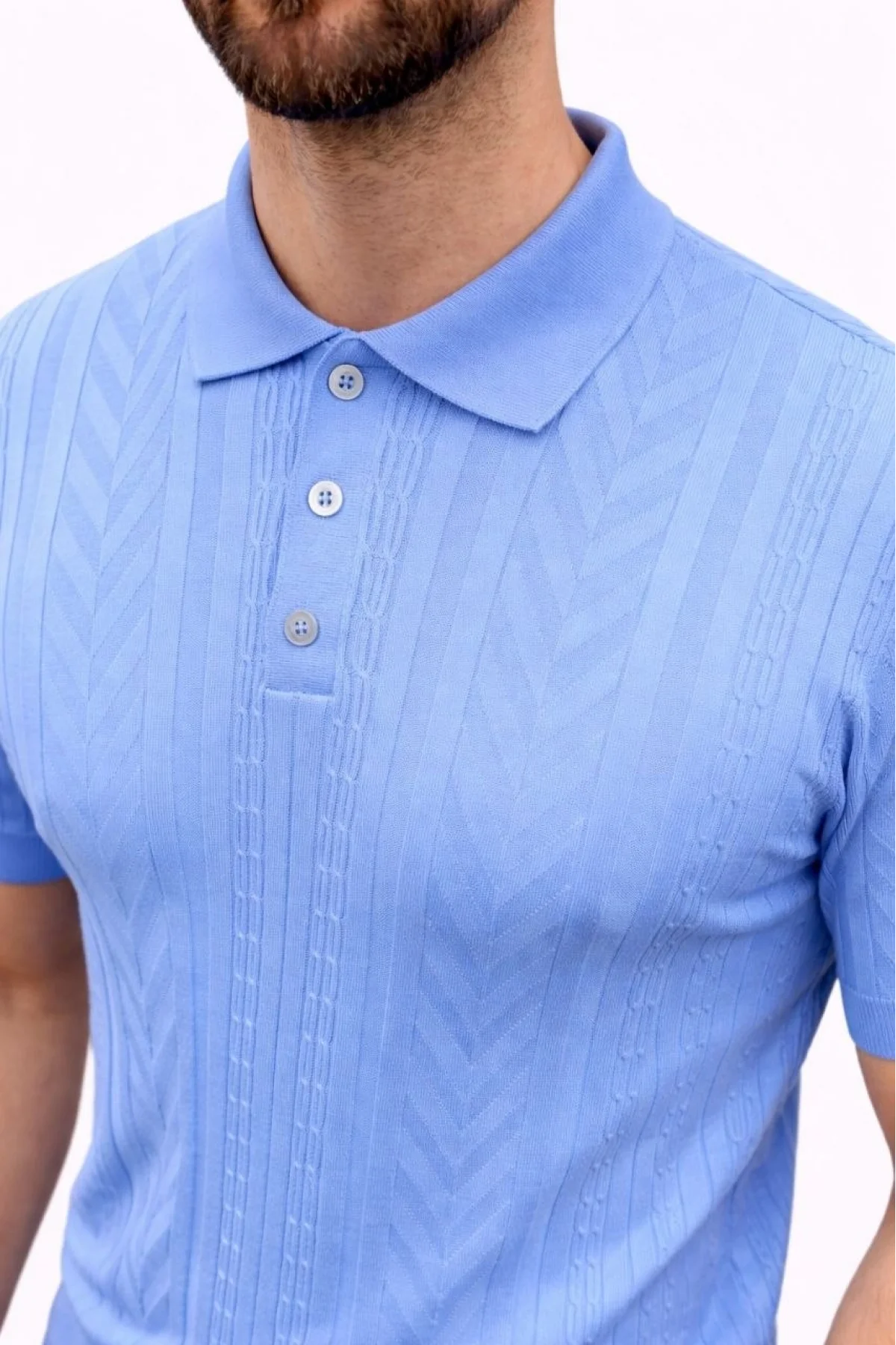 Erkek Yazlık Triko Tişört Kısa Kol Polo Yaka Düğmeli T-Shirt - Bebek Mavisi