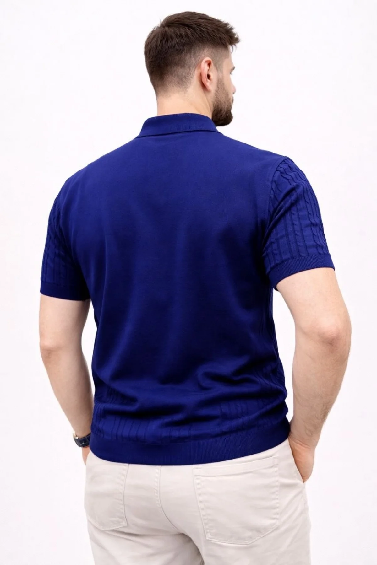 Erkek Yazlık Triko Tişört Kısa Kol Polo Yaka Düğmeli T-Shirt - Lacivert