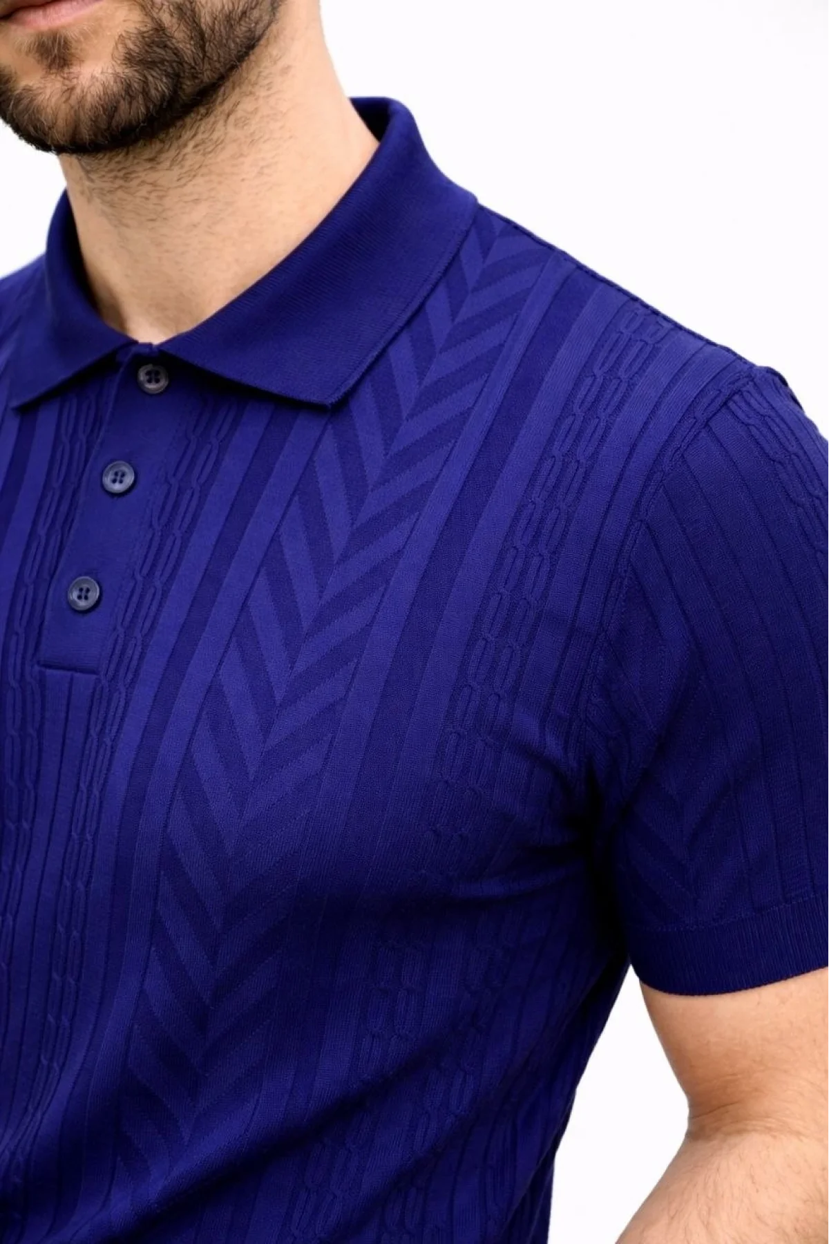 Erkek Yazlık Triko Tişört Kısa Kol Polo Yaka Düğmeli T-Shirt - Lacivert