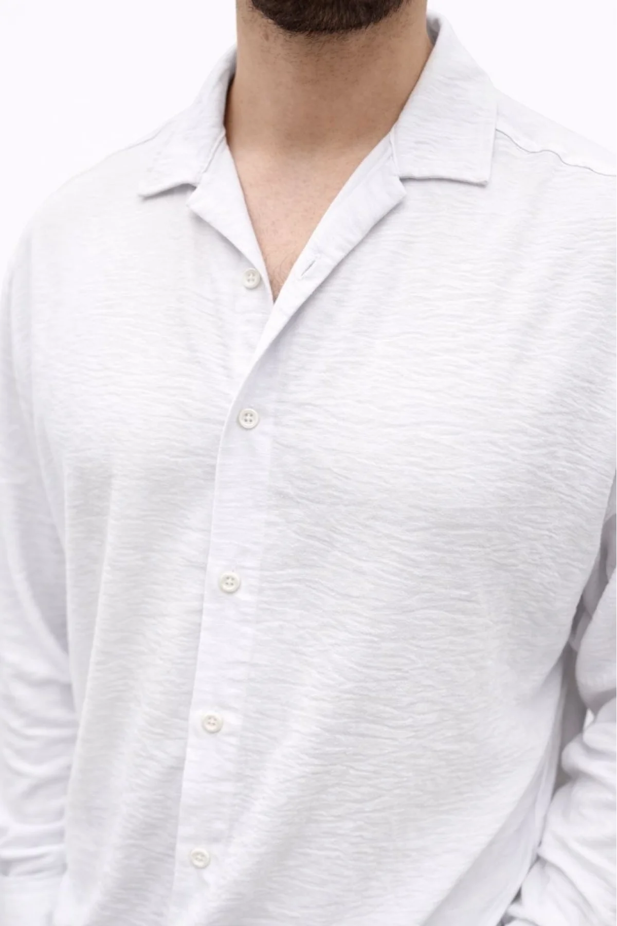 Erkek Aerobin Kumaş Oversize 4 Mevsim Uzun Kollu Rahat Kalıp Gömlek - Beyaz