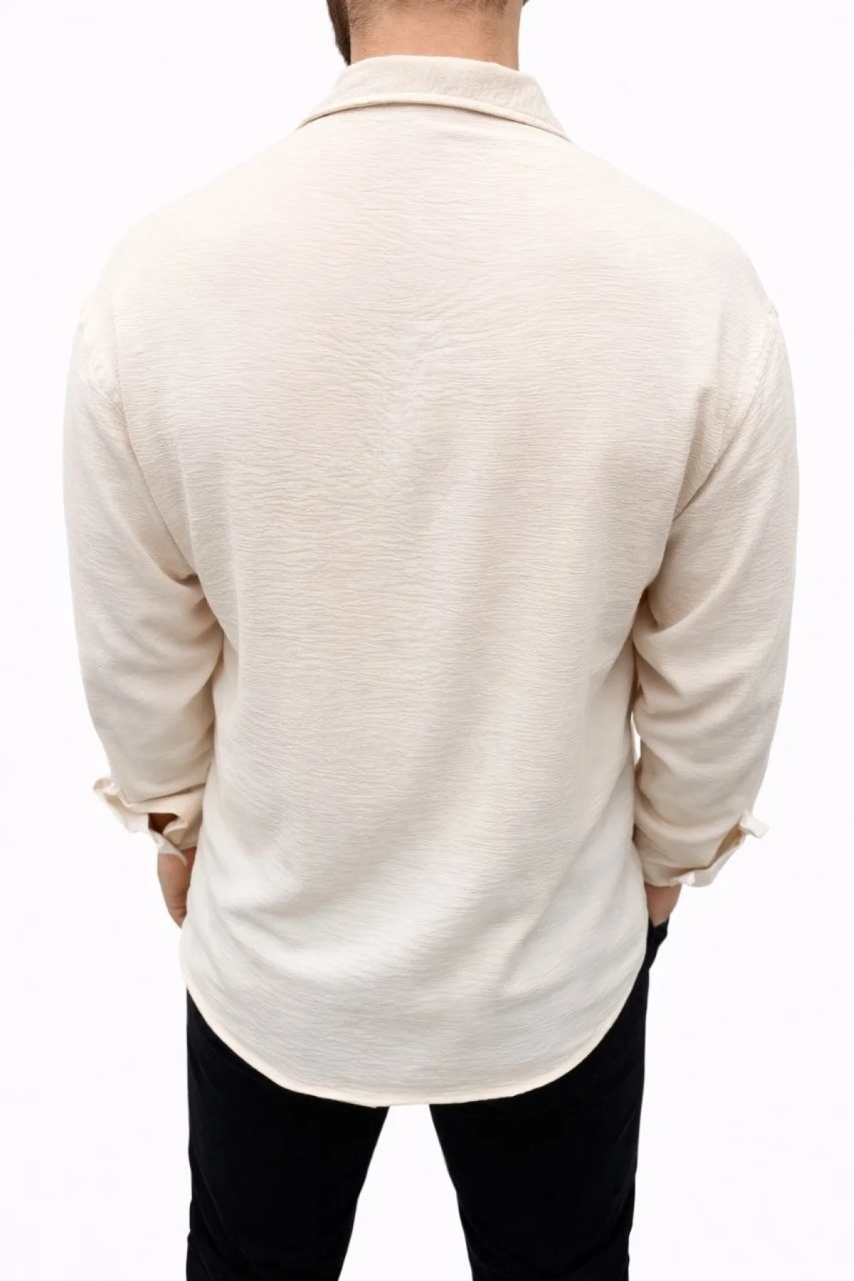 Erkek Aerobin Kumaş Oversize 4 Mevsim Uzun Kollu Rahat Kalıp Gömlek - Bej