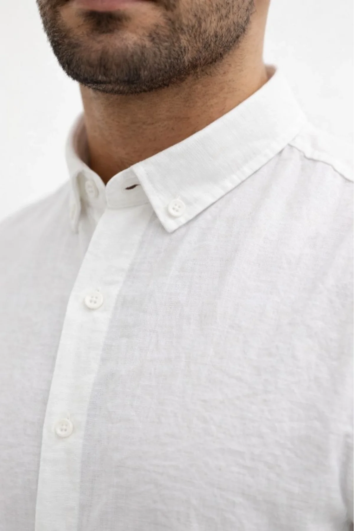 Erkek KETEN Kumaş Oversize Uzun Kollu Rahat Kalıp Gömlek - Beyaz