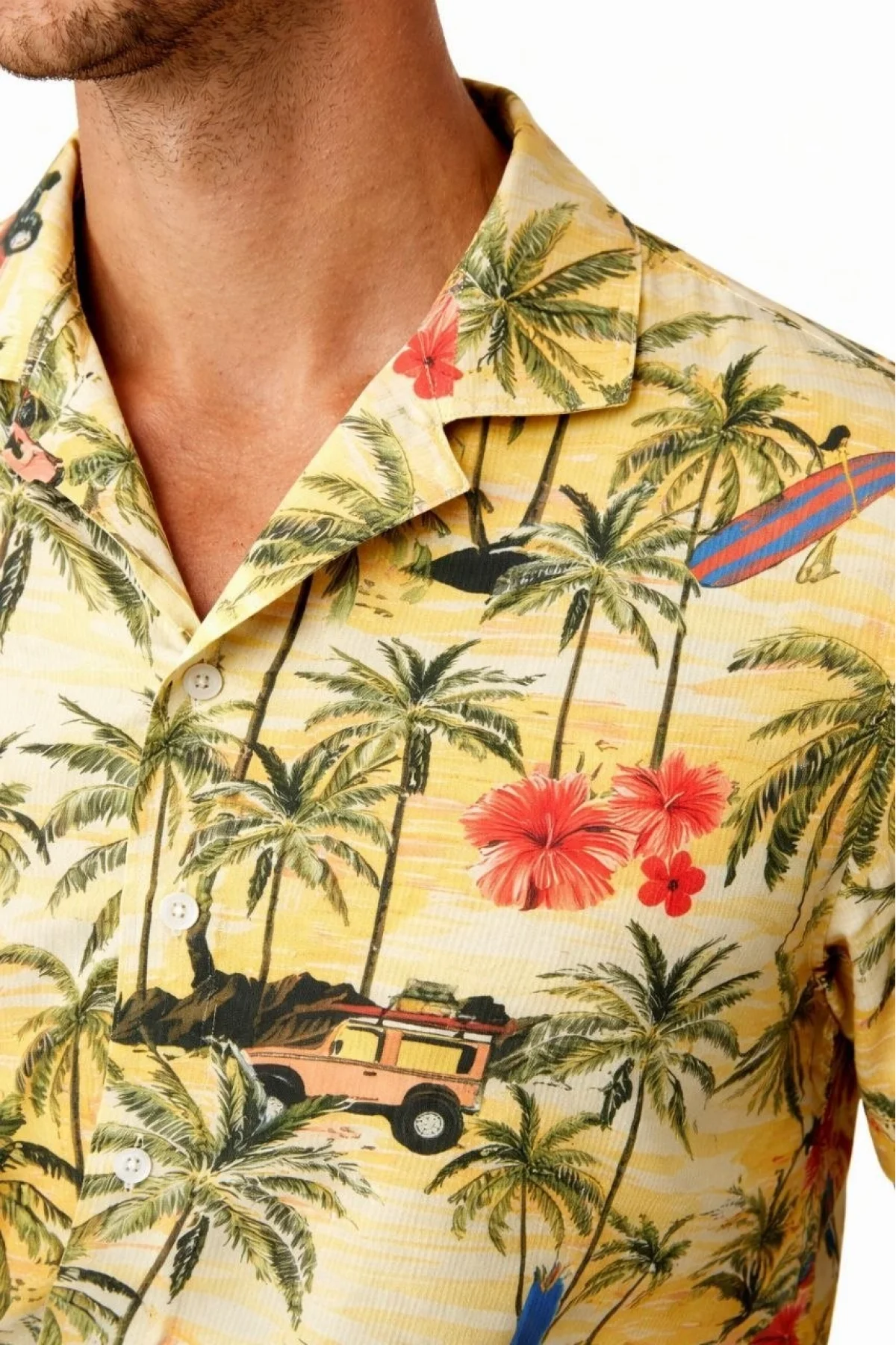 Erkek Tropikal Palmiye Desenli Kısa Kol Gömlek Hawaii Tarz Yazlık Rahat Kalıp - Desenli