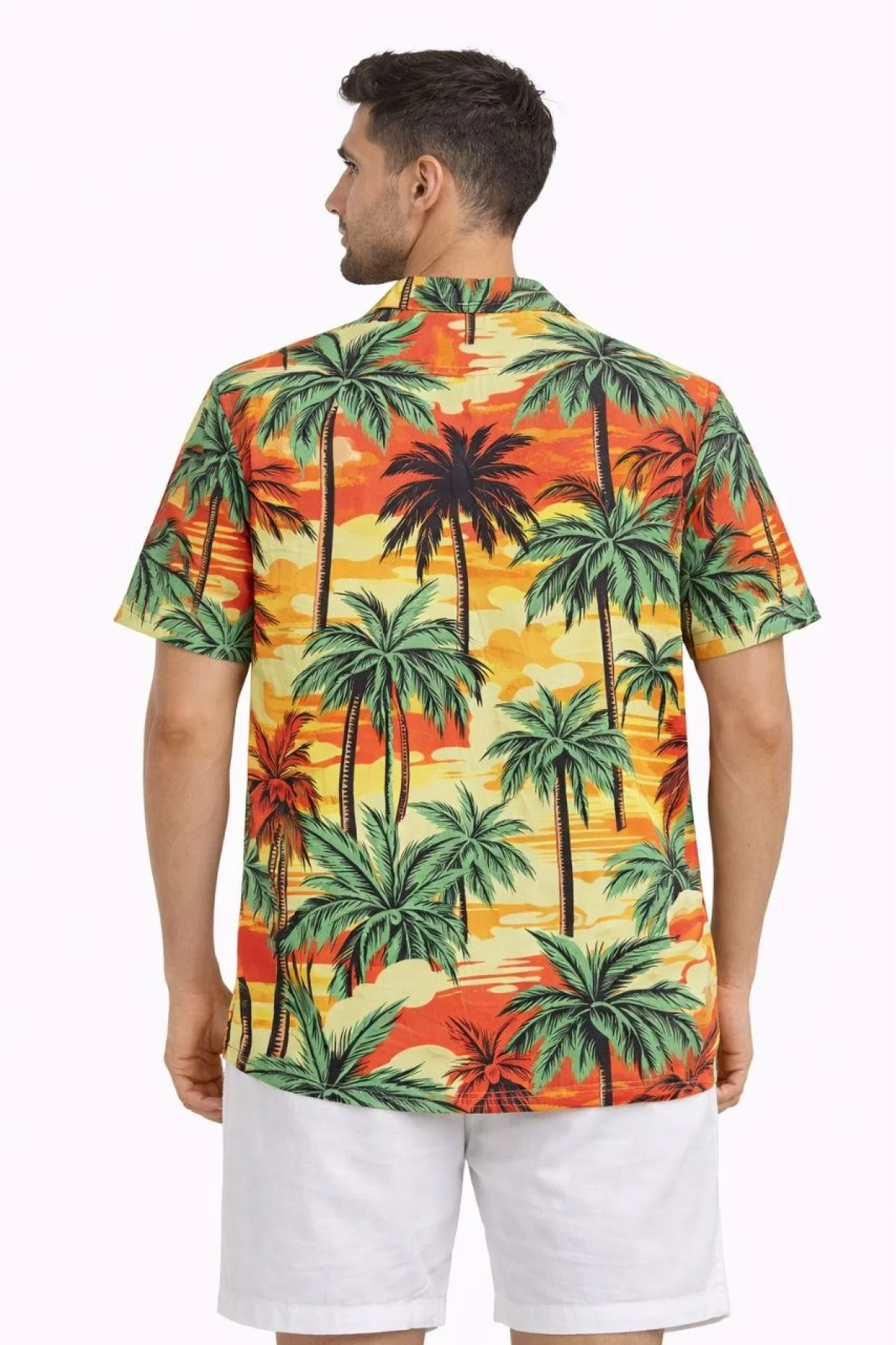 Erkek Hawaii Tarz Tropikal Palmiye Desenli Kısa Kol Gömlek Rahat Kalıp Yazlık - Desenli