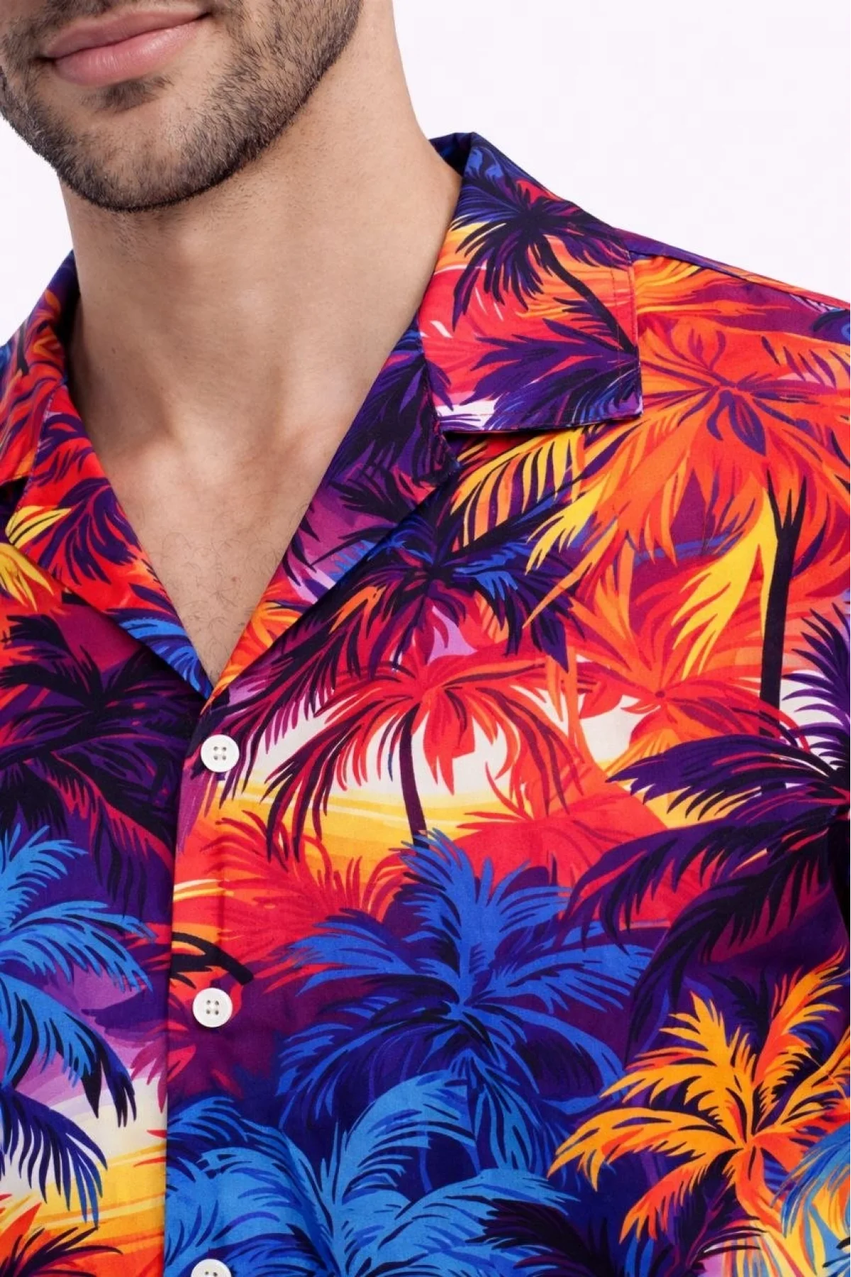 Erkek Tropikal Desenli Kısa Kol Gömlek Rahat Kalıp Yazlık Hawaii Tarz - Desenli