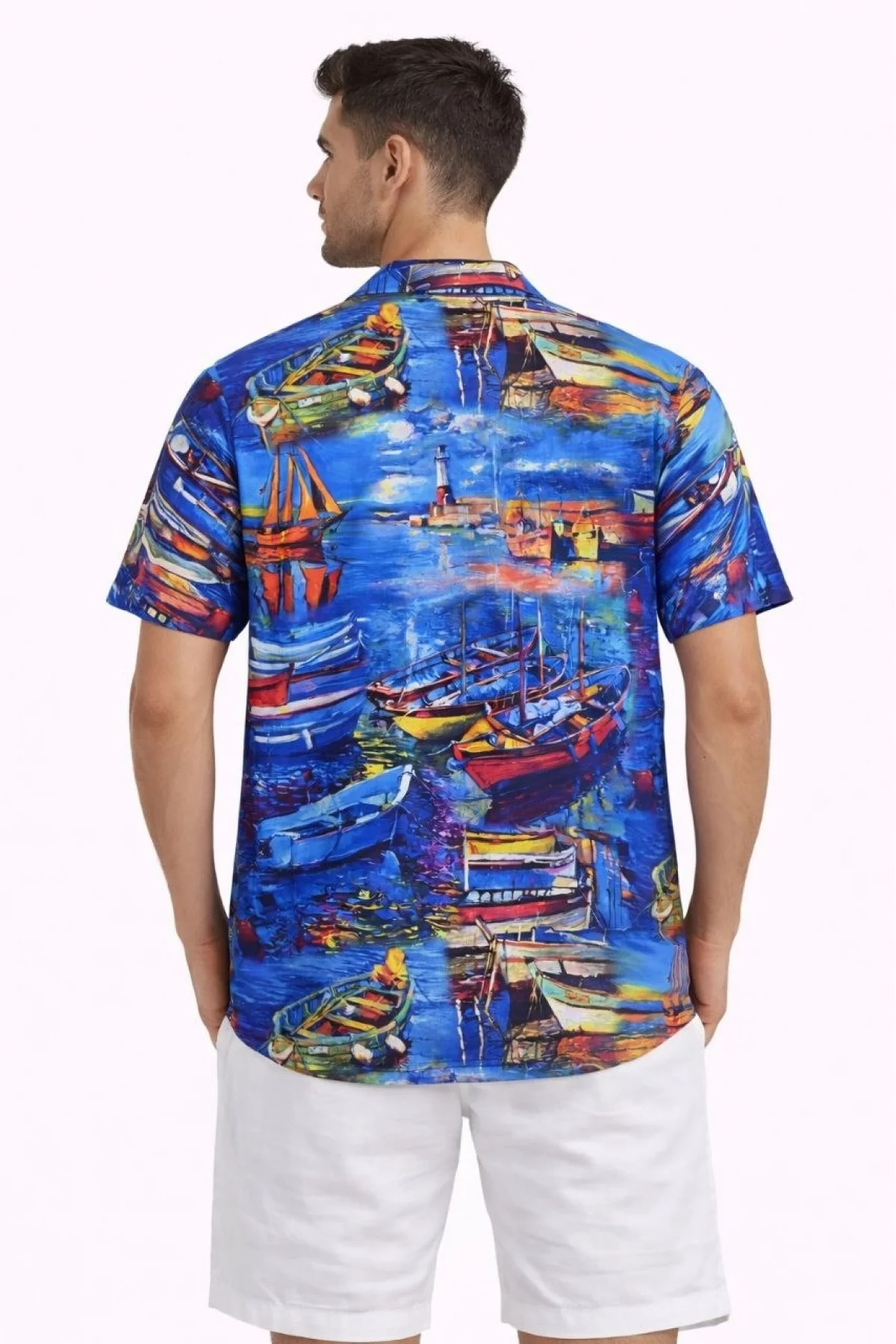 Erkek Marin Desenli Kısa Kol Gömlek Yazlık Rahat Kalıp Dijital Baskılı - Desenli