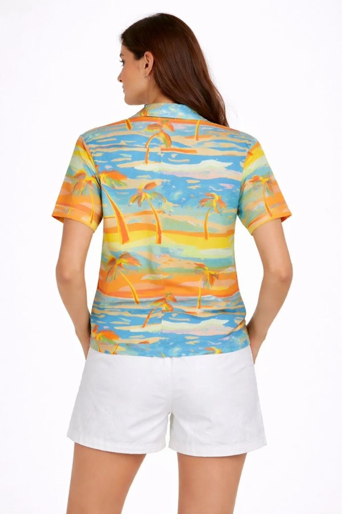 Kadın Yazlık Tropikal Desenli Gömlek Şort Takım Rahat Kalıp Tatil Kombin  - Desenli