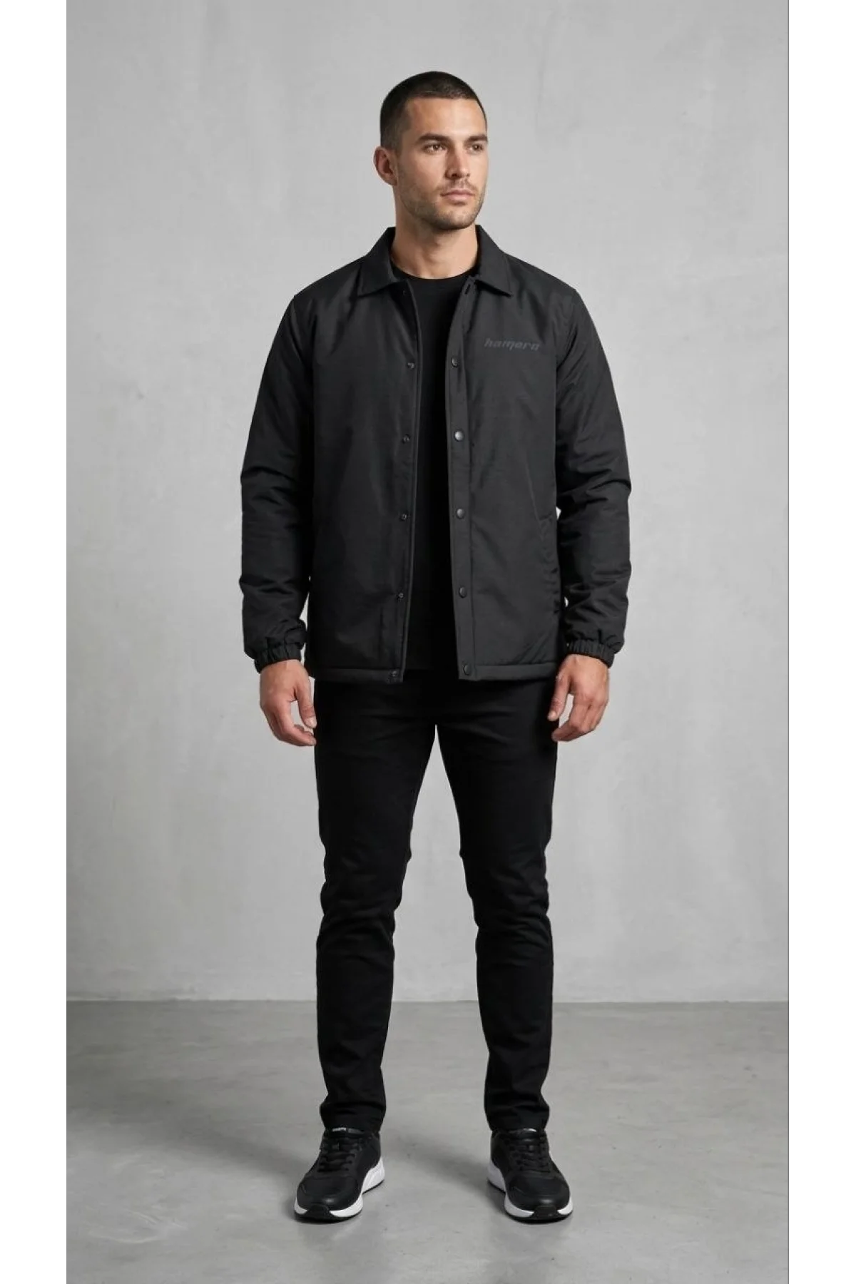 Erkek Yağmur İtici İç Astarlı Çıtçıtlı İç Cepli Dış Cepli Mevsimlik Mont - Siyah