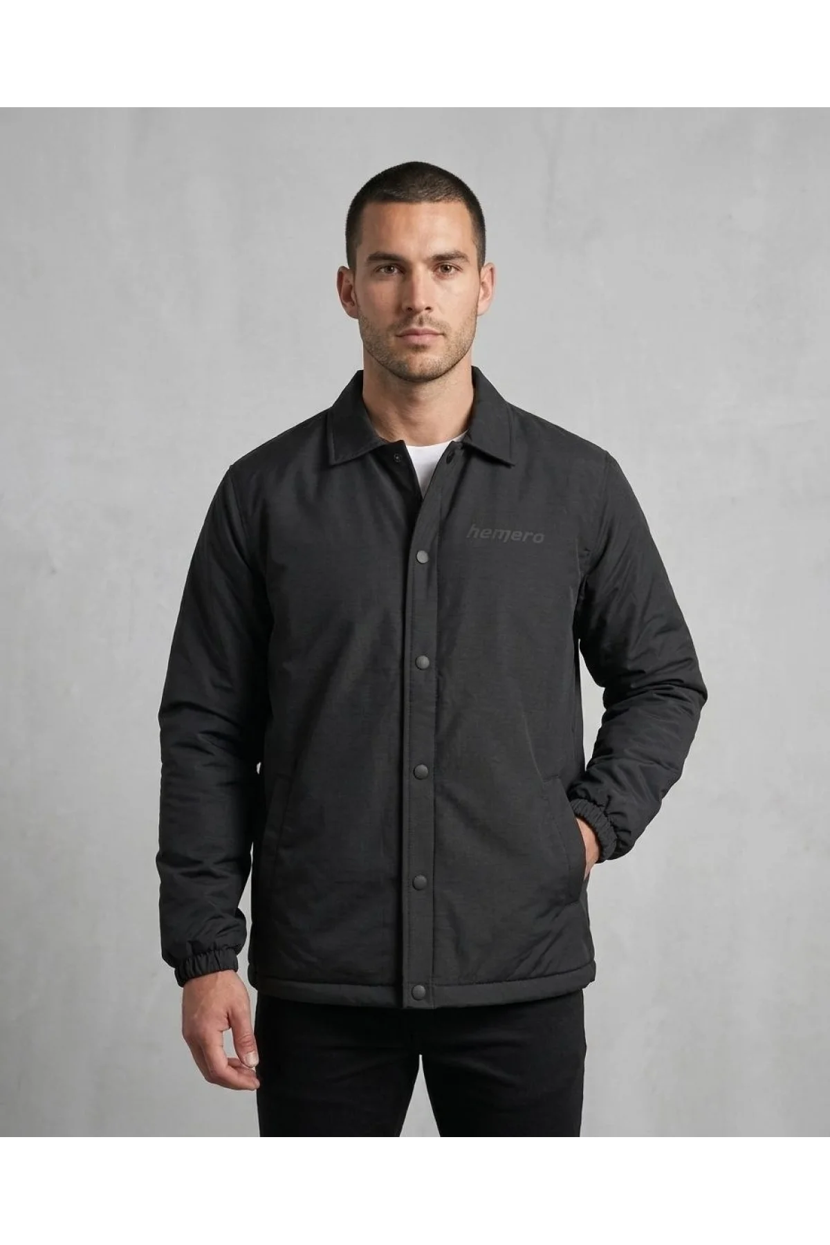 Erkek Yağmur İtici İç Astarlı Çıtçıtlı İç Cepli Dış Cepli Mevsimlik Mont - Siyah