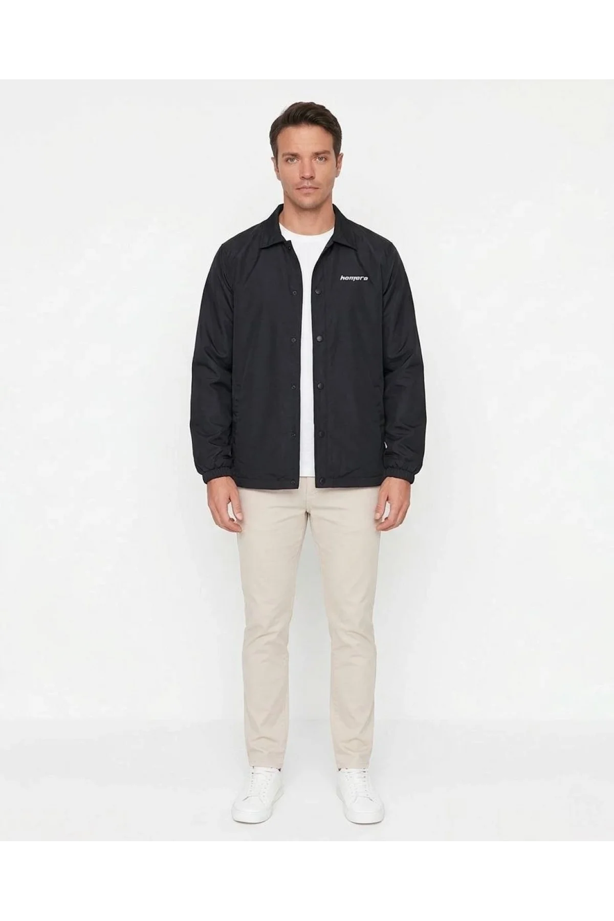 Erkek Yağmur İtici İç Astarlı Çıtçıtlı İç Cepli Dış Cepli Mevsimlik Ceket - Siyah
