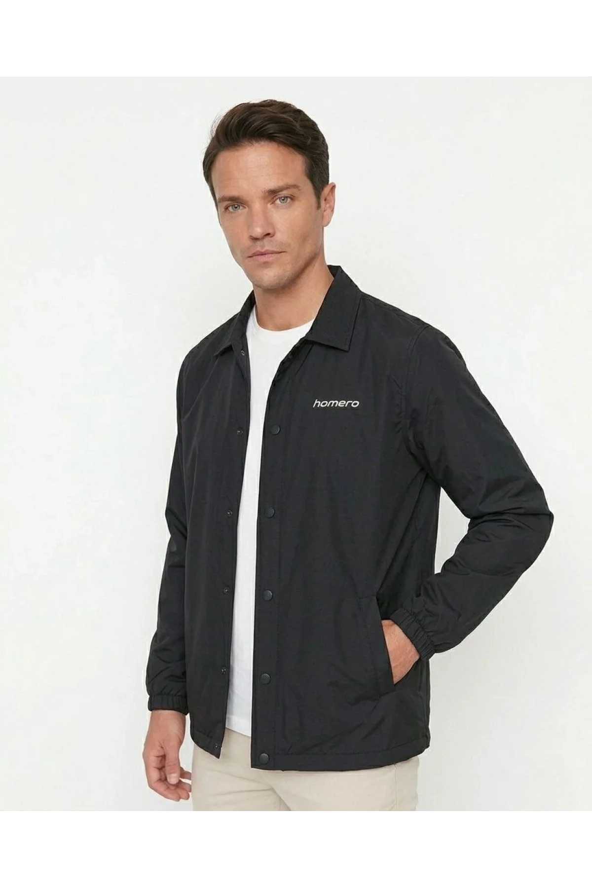 Erkek Yağmur İtici İç Astarlı Çıtçıtlı İç Cepli Dış Cepli Mevsimlik Ceket - Siyah
