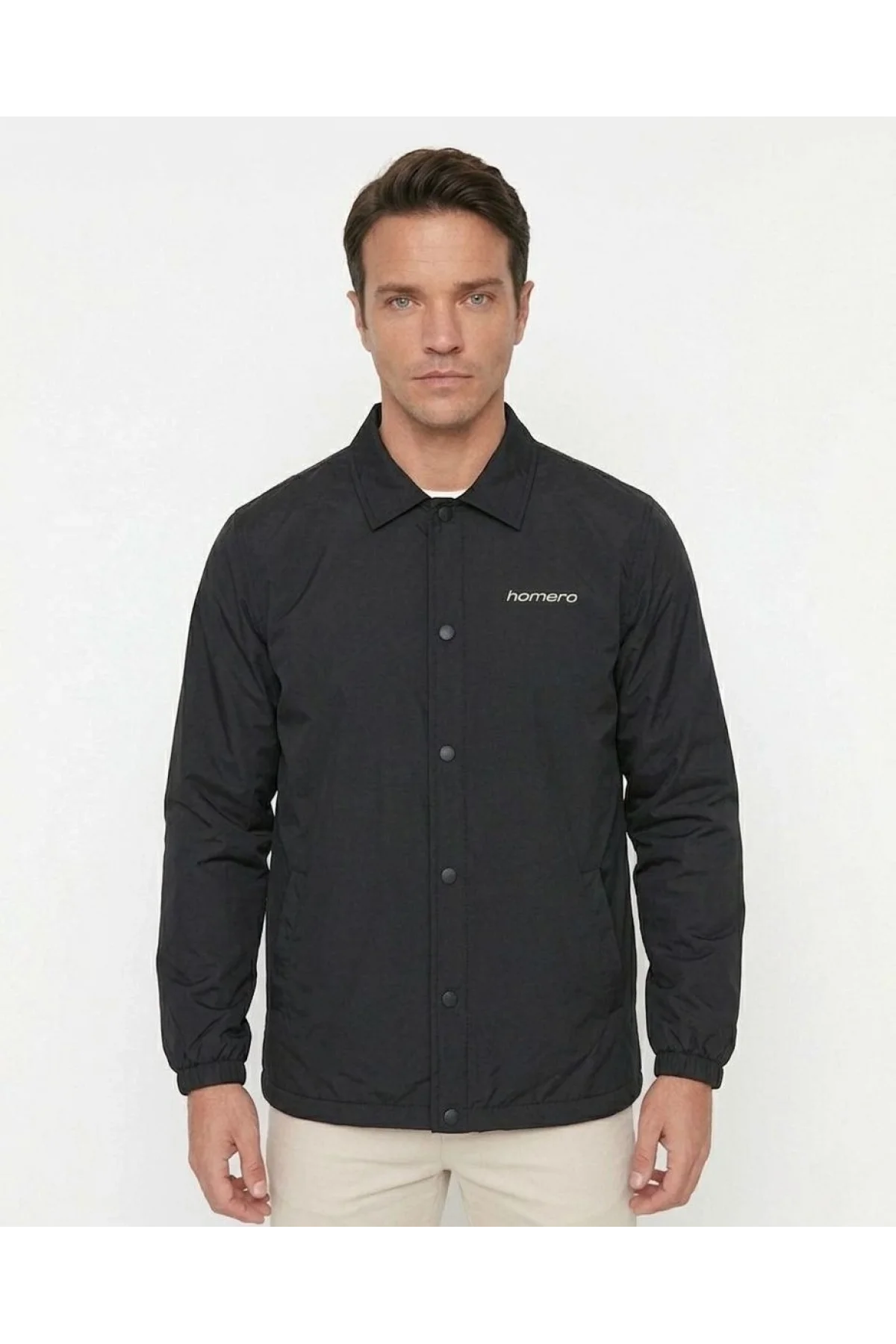 Erkek Yağmur İtici İç Astarlı Çıtçıtlı İç Cepli Dış Cepli Mevsimlik Ceket - Siyah