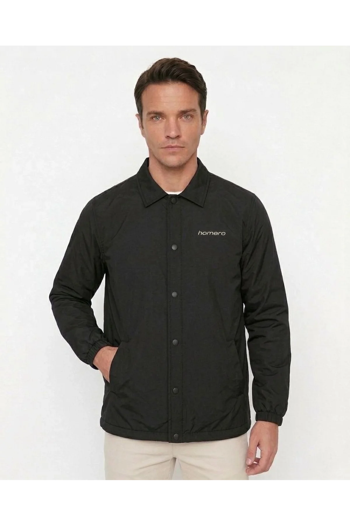 Erkek Yağmur İtici İç Astarlı Çıtçıtlı İç Cepli Dış Cepli Mevsimlik Ceket - Siyah