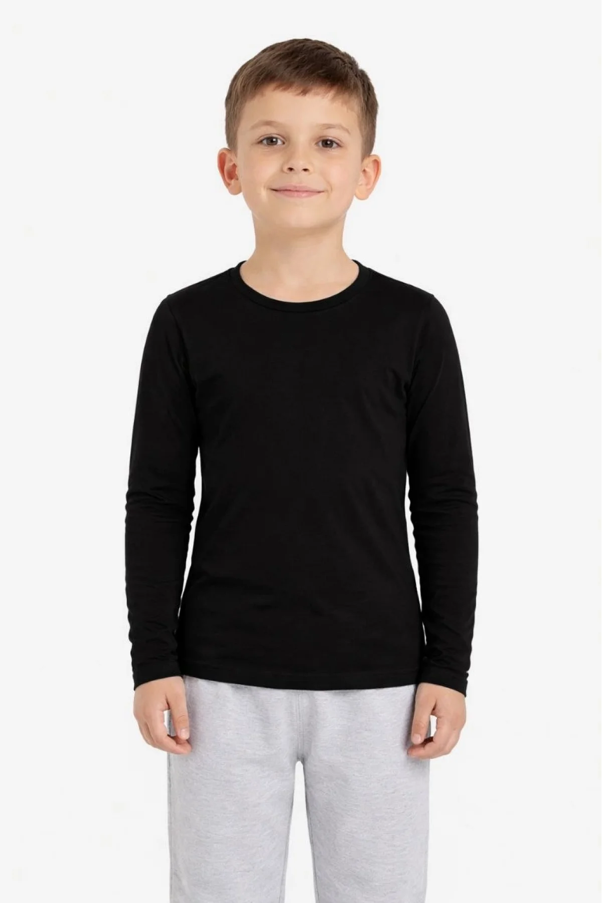 Erkek Çocuk Basic Uzun Kollu Tişört Okul Günlük Rahat T-Shirt - Siyah