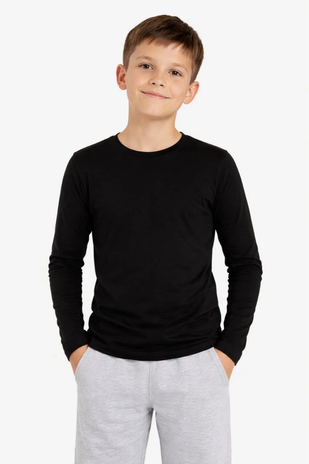 Erkek Çocuk Basic Uzun Kollu Tişört Okul Günlük Rahat T-Shirt - Siyah