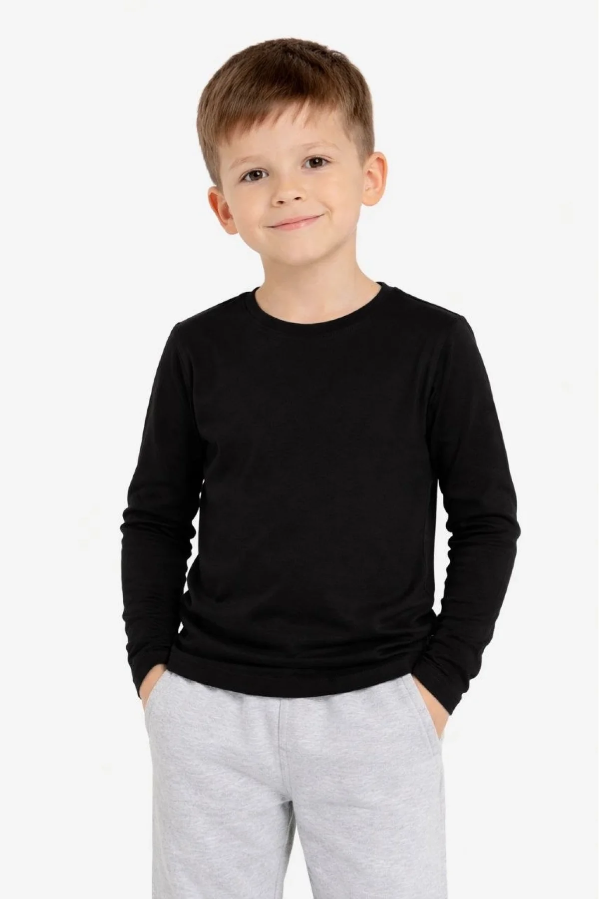 Erkek Çocuk Basic Uzun Kollu Tişört Okul Günlük Rahat T-Shirt - Siyah