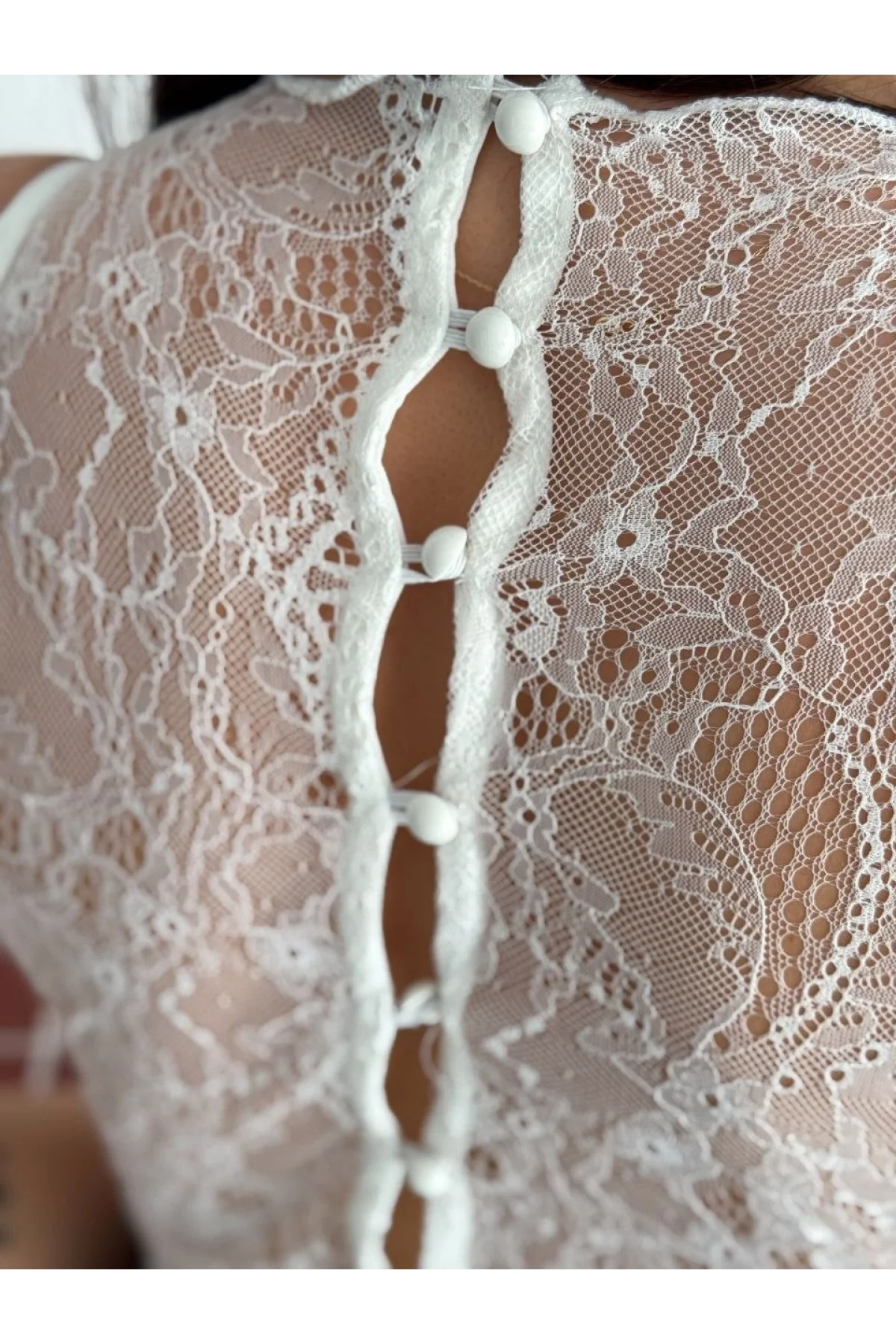 Kadın Dantel Detaylı Derin Dekolte Body Şık Kolsuz Yazlık Bodysuit - Beyaz