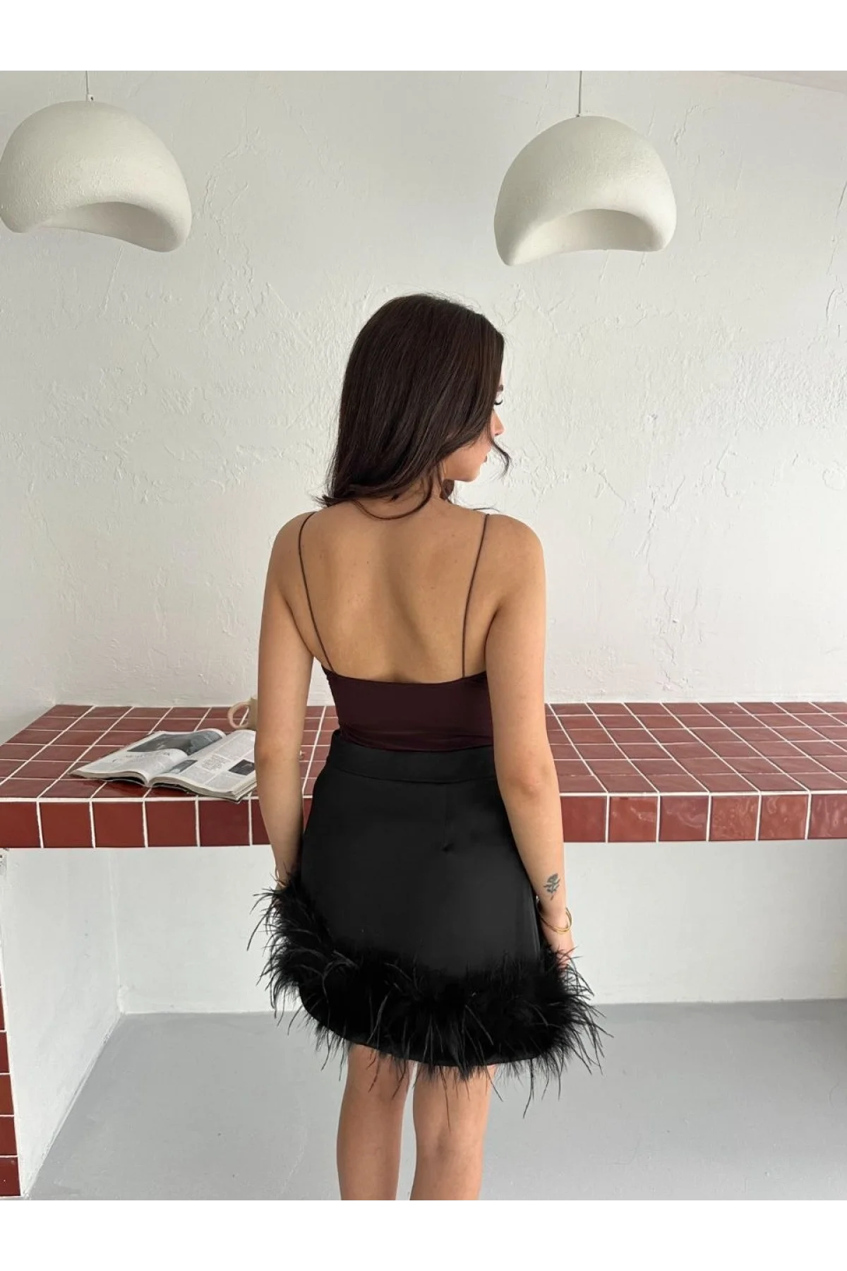 Kadın Derin Dekolte Askılı Body Sırt Dekolteli Şık Kolsuz Yazlık Bodysuit - Kahverengi