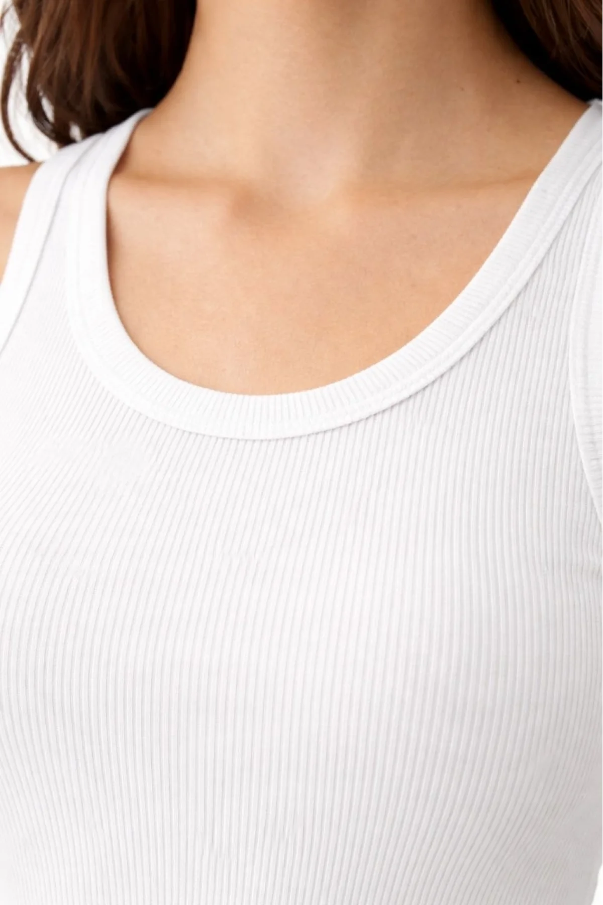 Kadın Fitilli Likralı Kaşkorse Atlet Vücuda Oturan Basic Şıklık - Beyaz