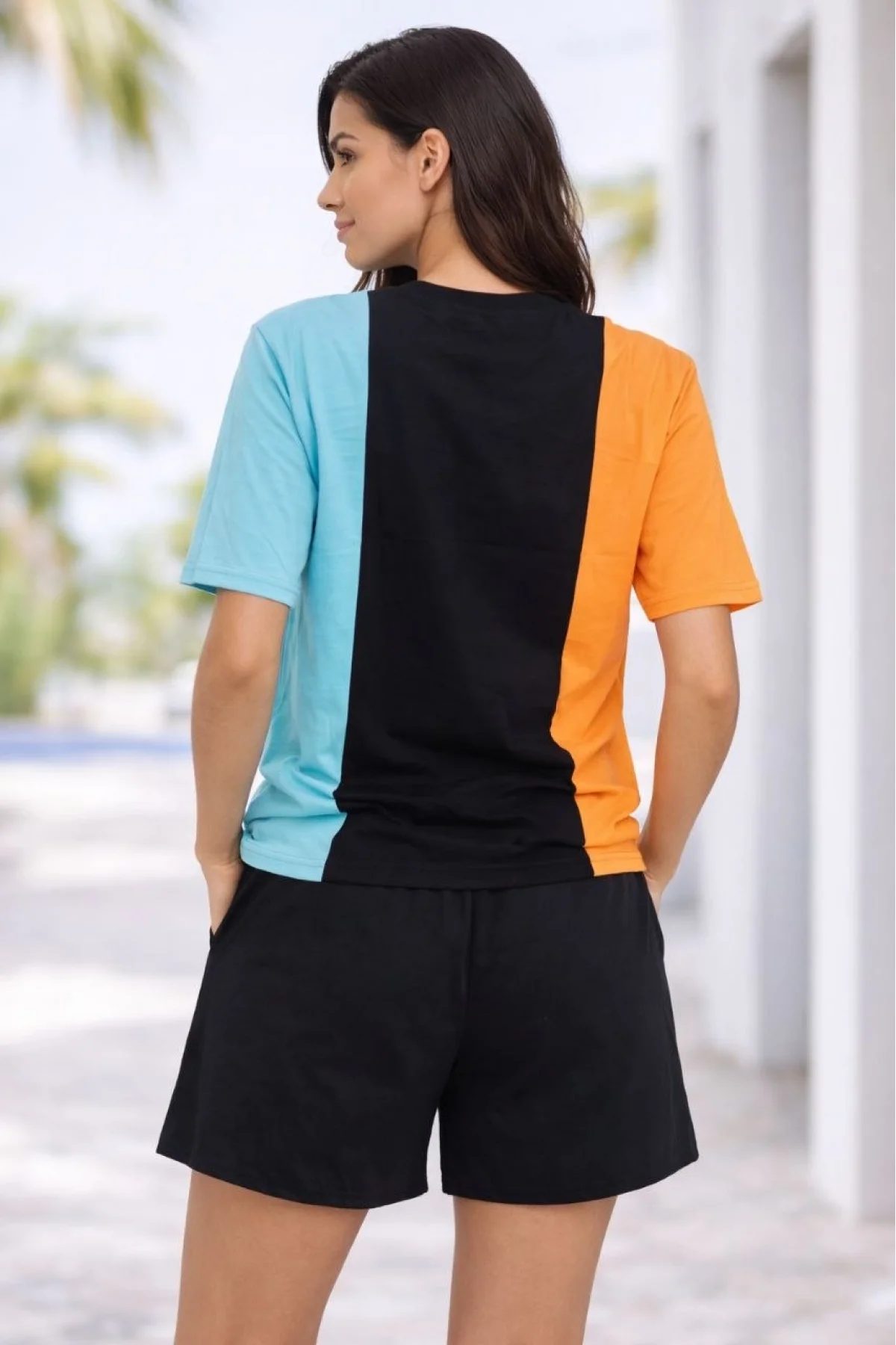 Kadın Nakışlı Tişört Şort İkili Takım Oversize Yazlık Kombin - Çok Renkli