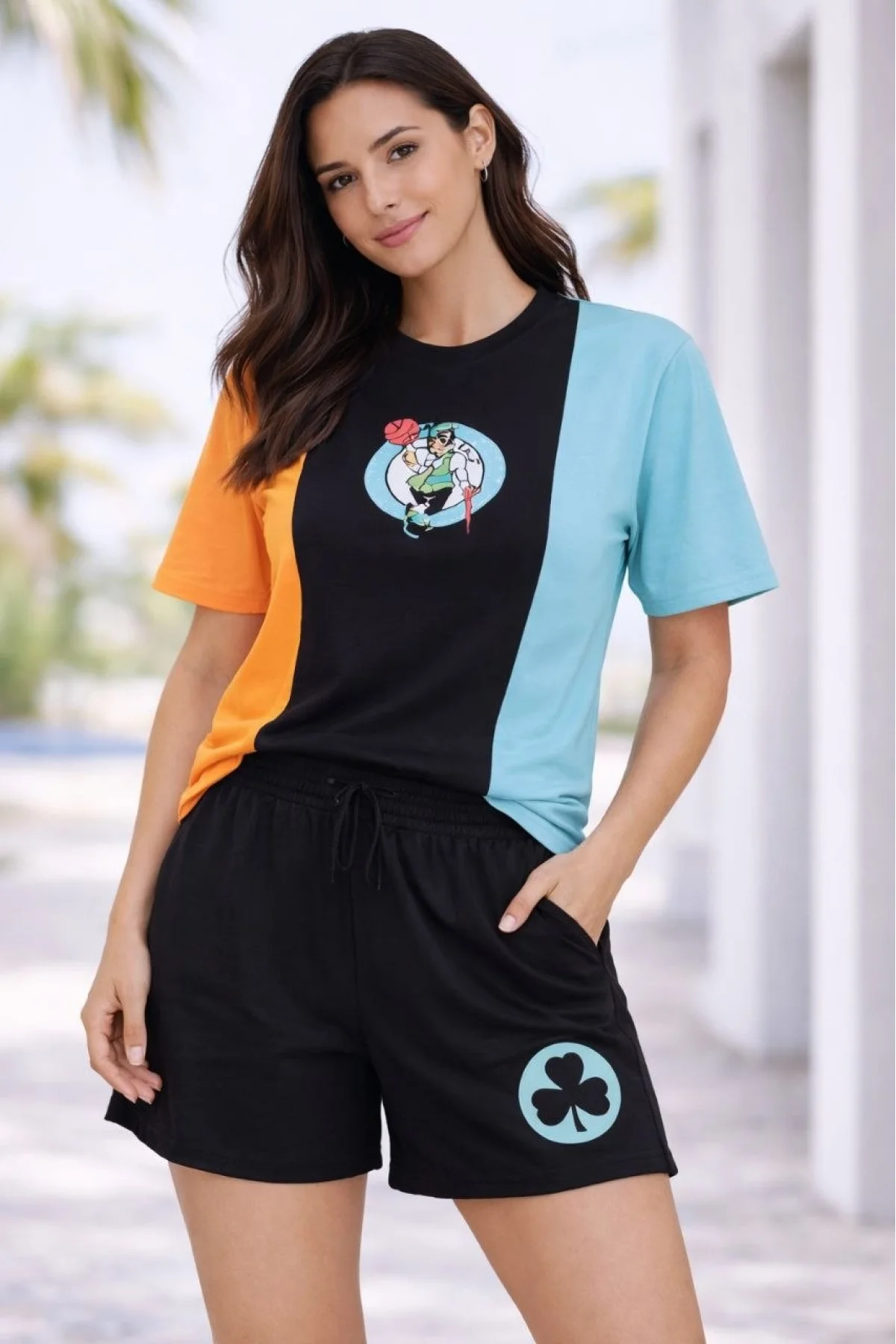 Kadın Nakışlı Tişört Şort İkili Takım Oversize Yazlık Kombin - Çok Renkli