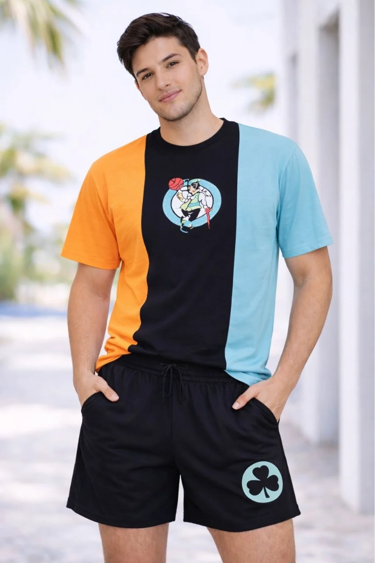 Erkek Nakışlı Tişört Şort İkili Takım Oversize Yazlık Kombin - Çok Renkli