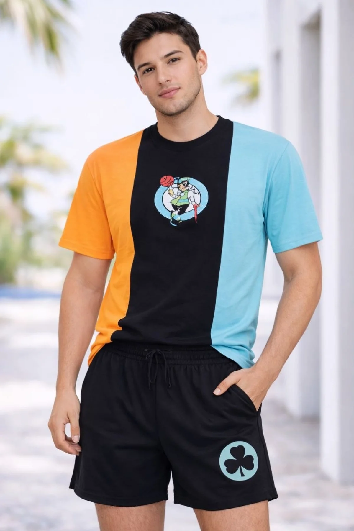 Erkek Nakışlı Tişört Şort İkili Takım Oversize Yazlık Kombin - Çok Renkli