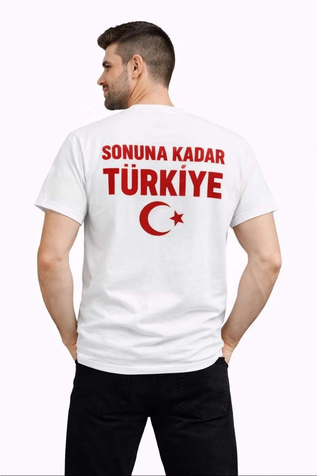 Erkek TÜRKİYE Ay Yıldız Baskılı Taraftar Forma T-Shirt - Beyaz