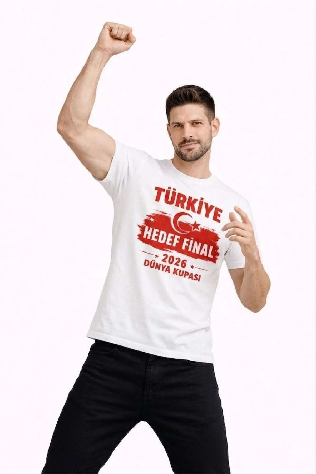 Erkek TÜRKİYE Baskılı Tişört Ay Yıldız 2026 Dünya Kupası Taraftar Forma T-Shirt - Beyaz