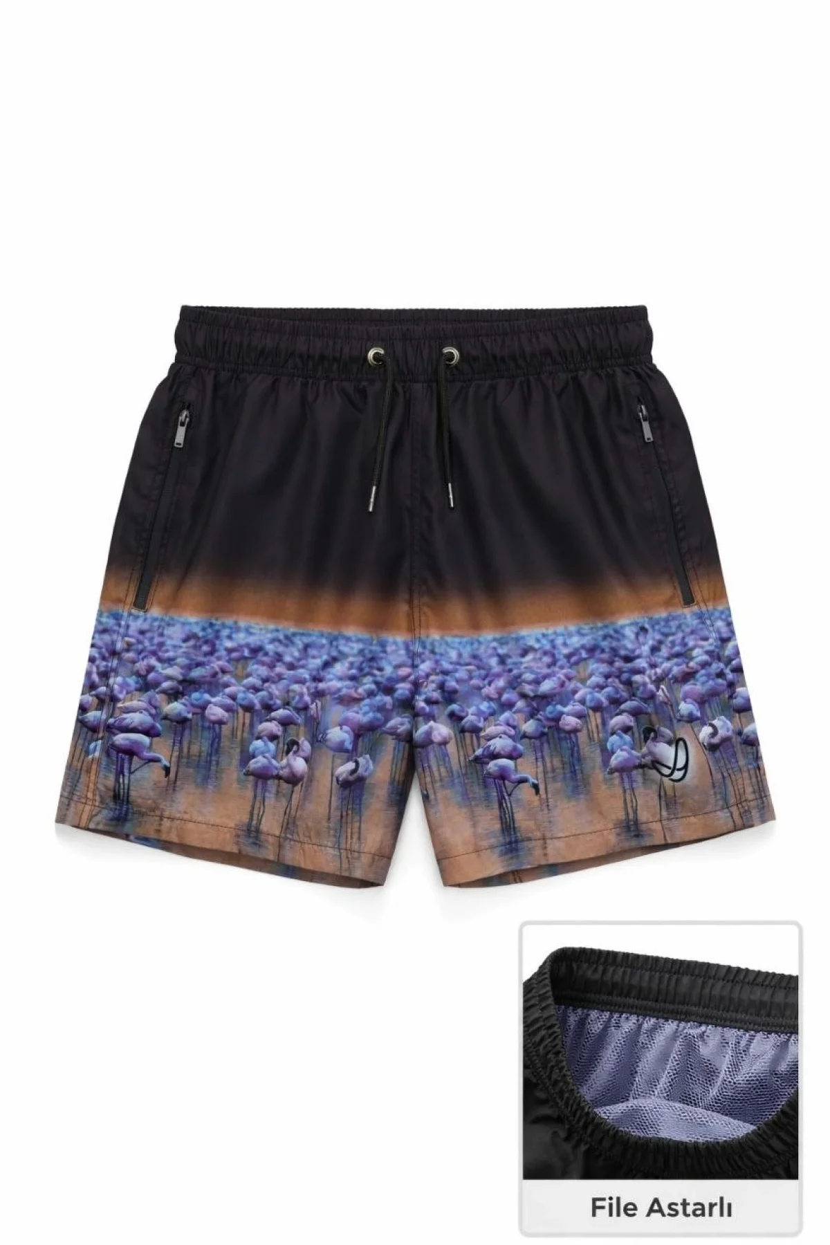 Erkek Deniz Şortu Fermuarlı Cepli File Astarlı Hızlı Kuruyan Premium - Siyah