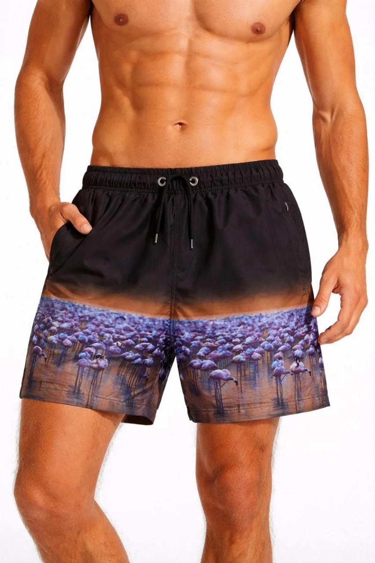 Erkek Deniz Şortu Fermuarlı Cepli File Astarlı Hızlı Kuruyan Premium - Siyah