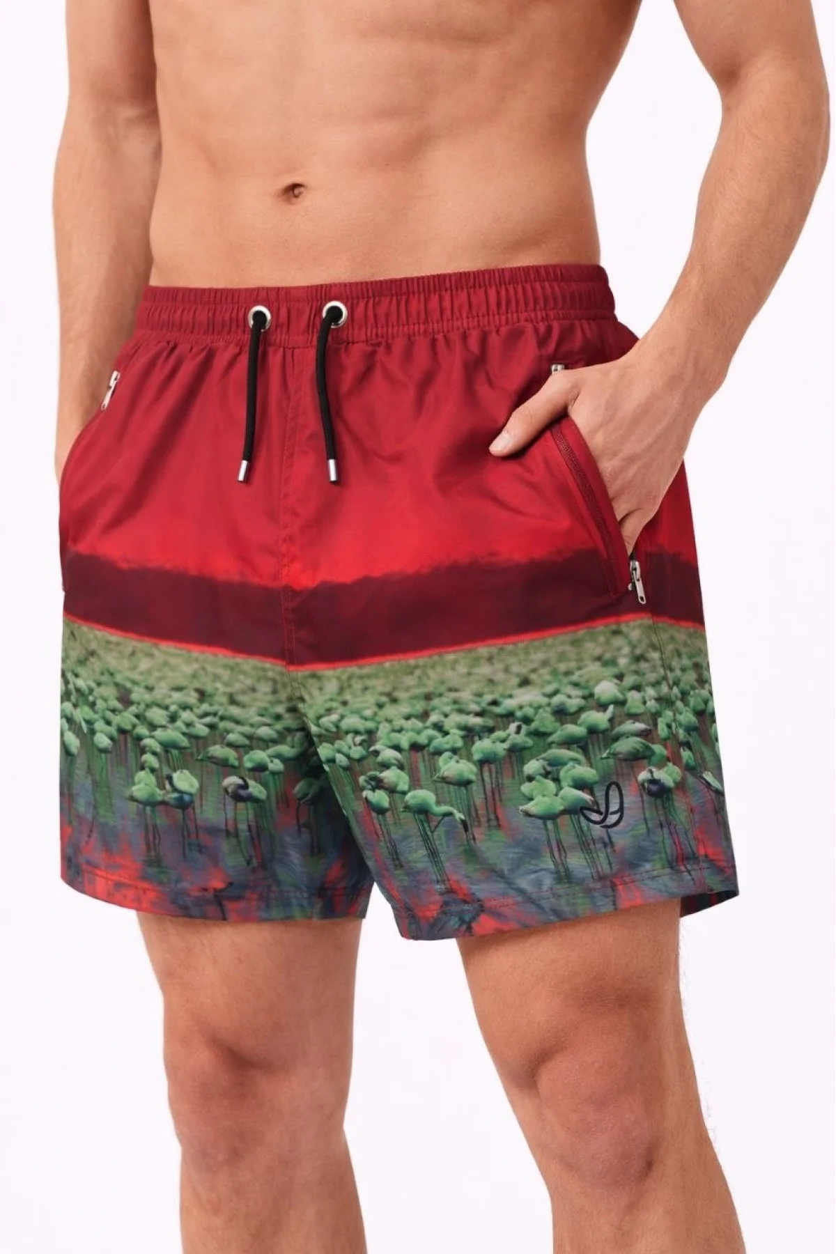 Erkek Deniz Şortu Fermuarlı Cepli File Astarlı Hızlı Kuruyan Premium - Kırmızı