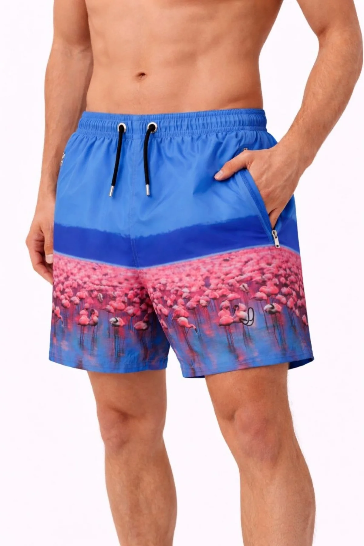 Erkek Deniz Şortu Fermuarlı Cepli File Astarlı Hızlı Kuruyan Premium - Mavi