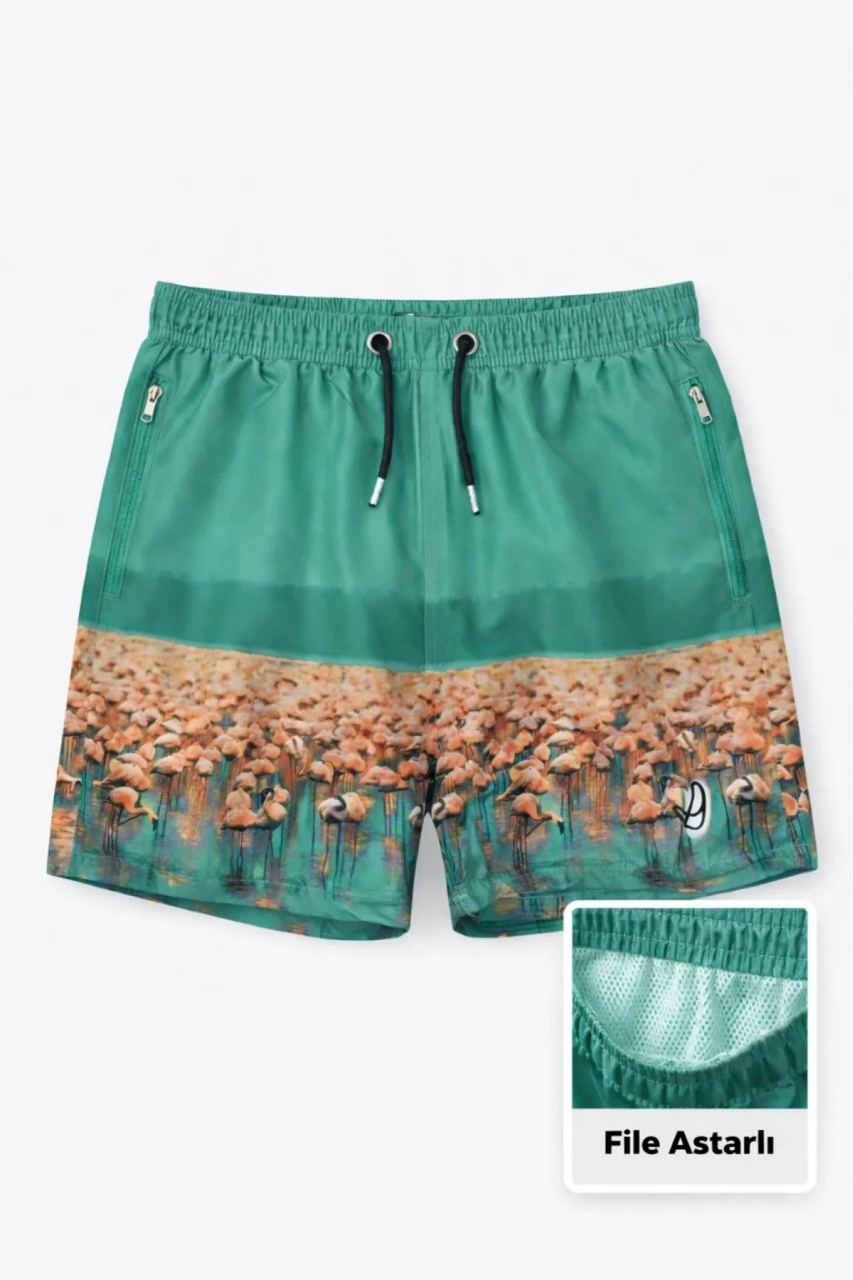 Erkek Deniz Şortu Fermuarlı Cepli File Astarlı Hızlı Kuruyan Premium - Su Yeşili
