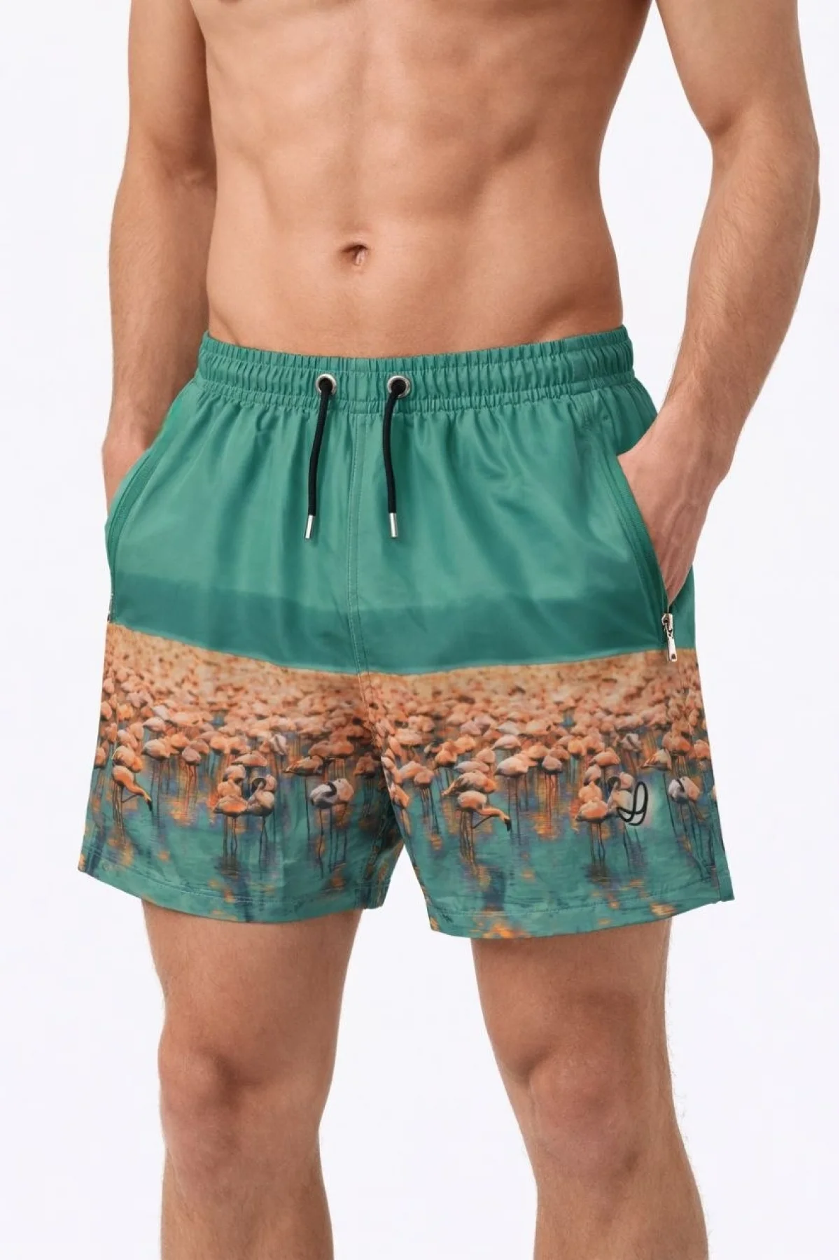 Erkek Deniz Şortu Fermuarlı Cepli File Astarlı Hızlı Kuruyan Premium - Su Yeşili