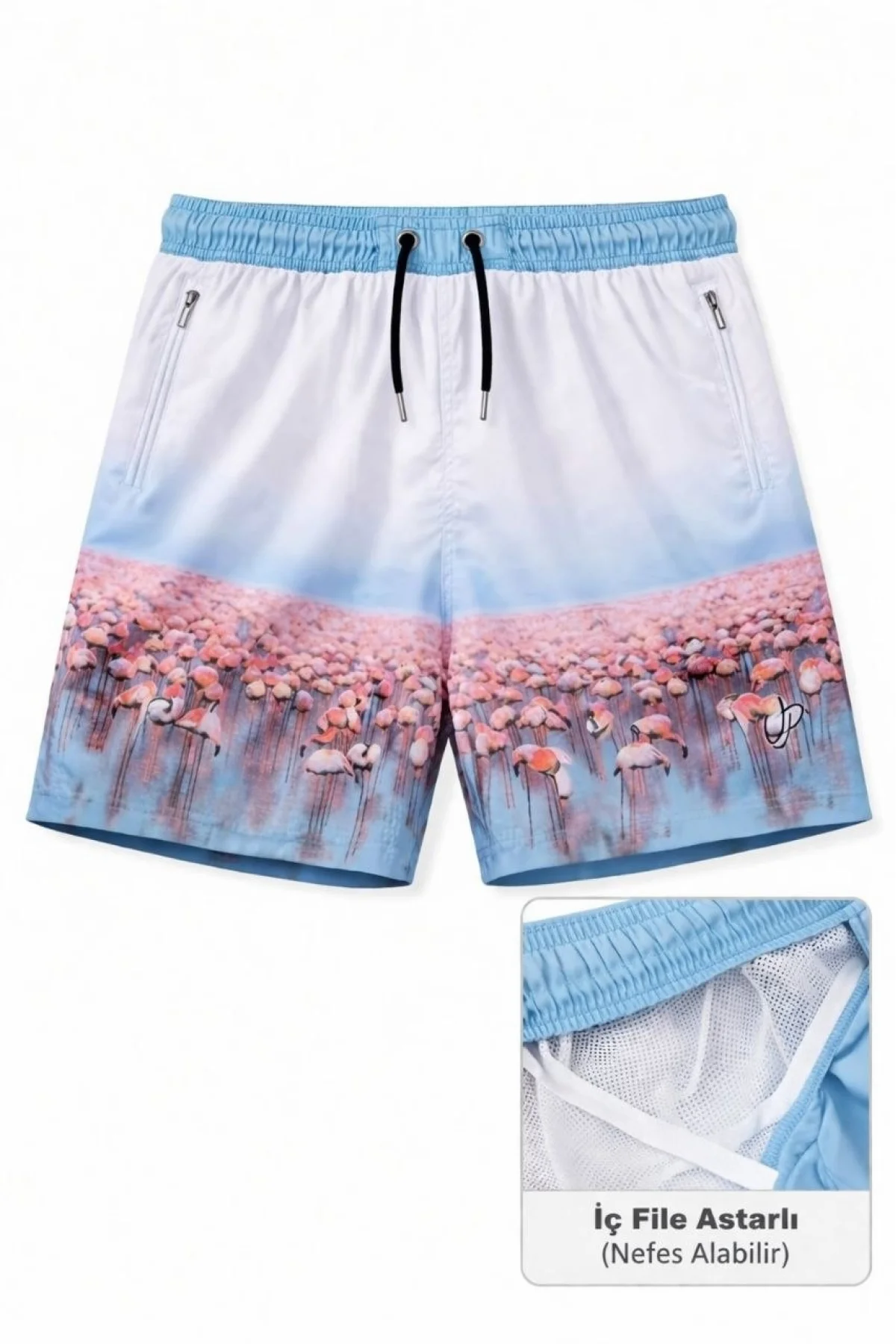 Erkek Deniz Şortu Fermuarlı Cepli File Astarlı Hızlı Kuruyan Premium - Beyaz