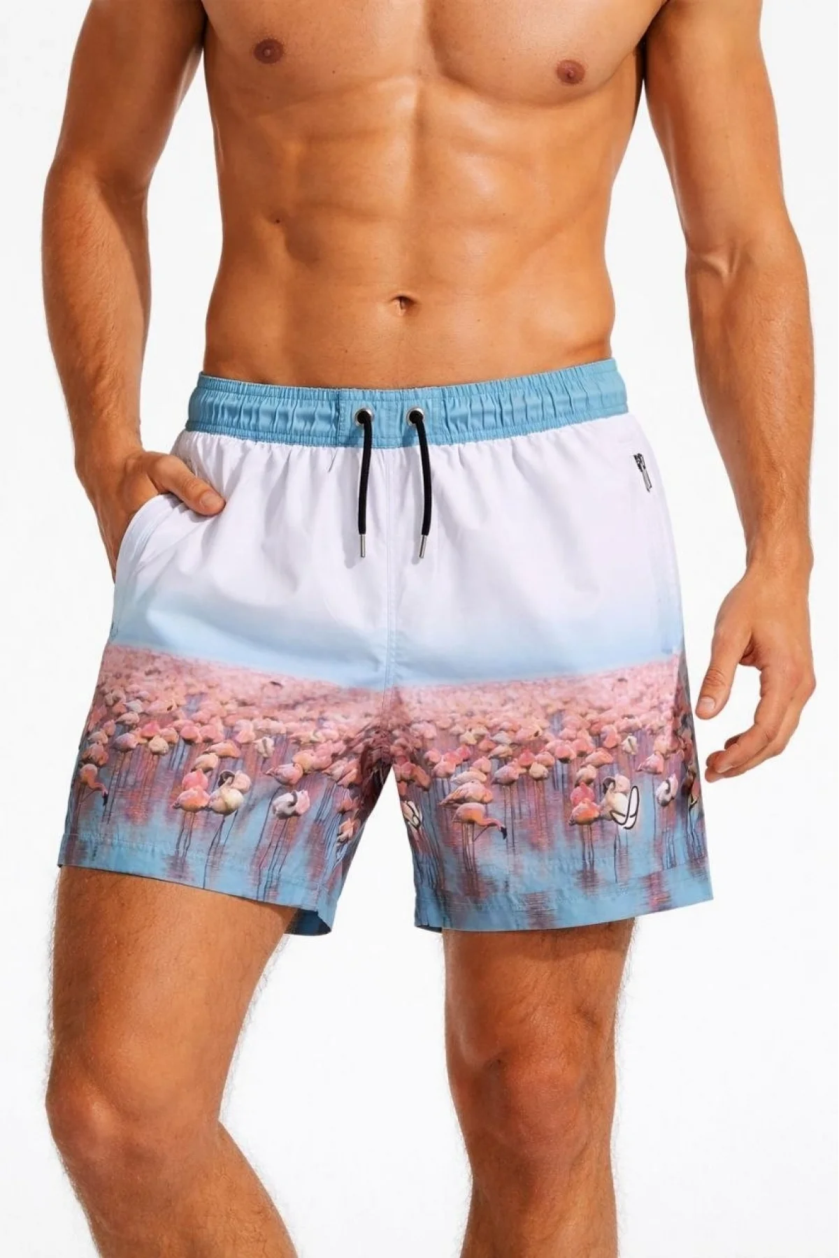 Erkek Deniz Şortu Fermuarlı Cepli File Astarlı Hızlı Kuruyan Premium - Beyaz