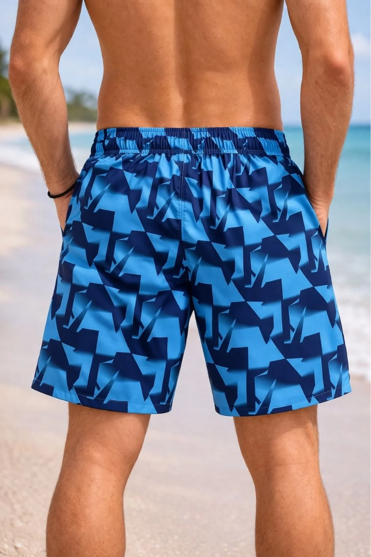 Erkek Deniz Şortu Fermuarlı Cepli File Astarlı Hızlı Kuruyan Premium - Mavi