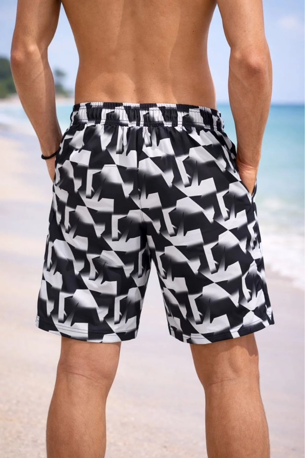 Erkek Deniz Şortu Fermuarlı Cepli File Astarlı Hızlı Kuruyan Premium - Siyah