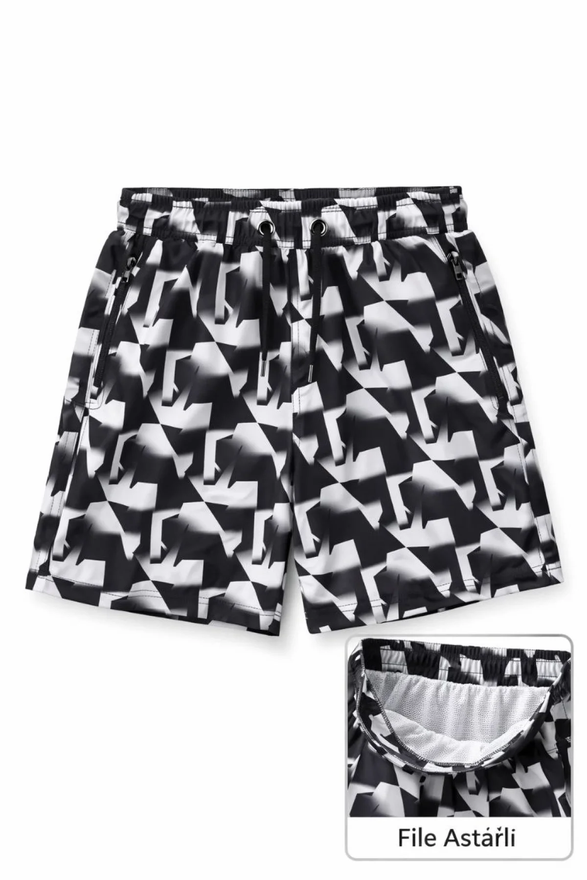 Erkek Deniz Şortu Fermuarlı Cepli File Astarlı Hızlı Kuruyan Premium - Siyah
