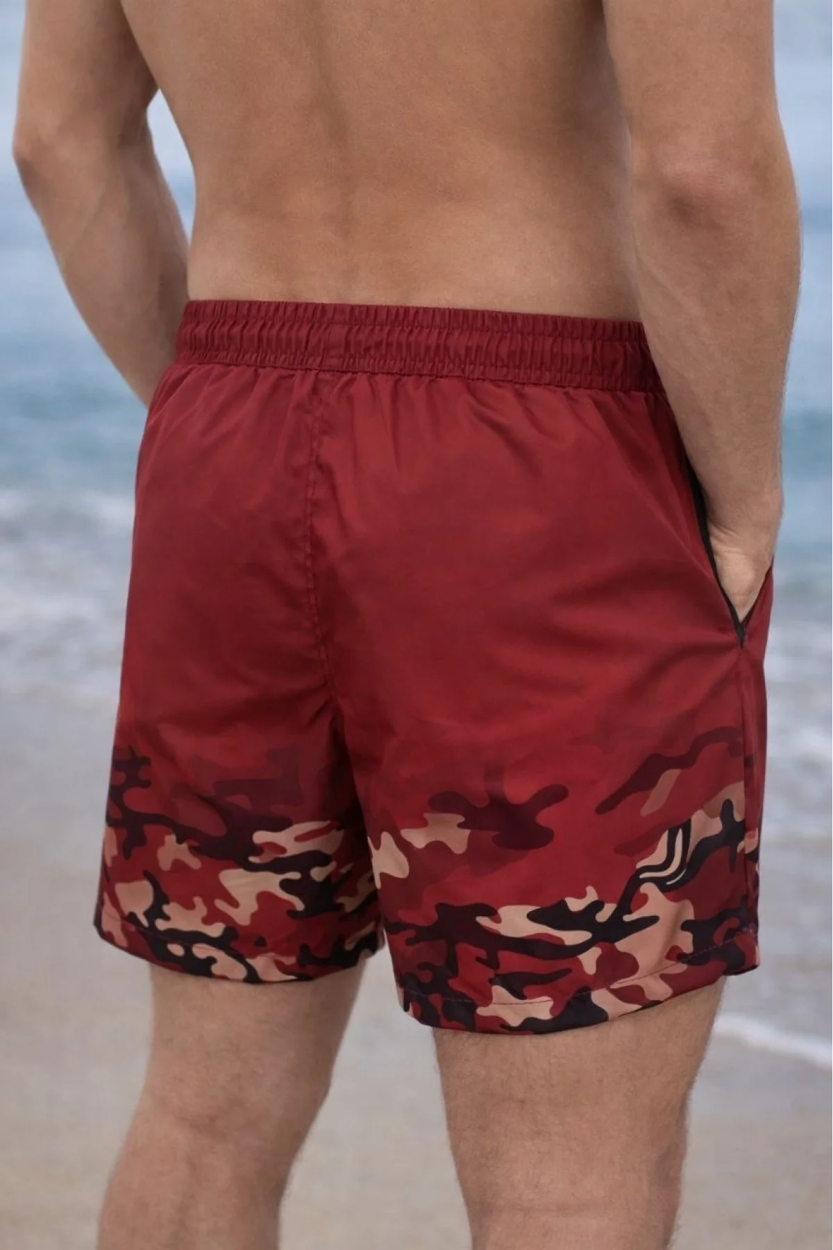 Erkek Deniz Şortu Fermuarlı Cepli File Astarlı Hızlı Kuruyan Premium - Kırmızı