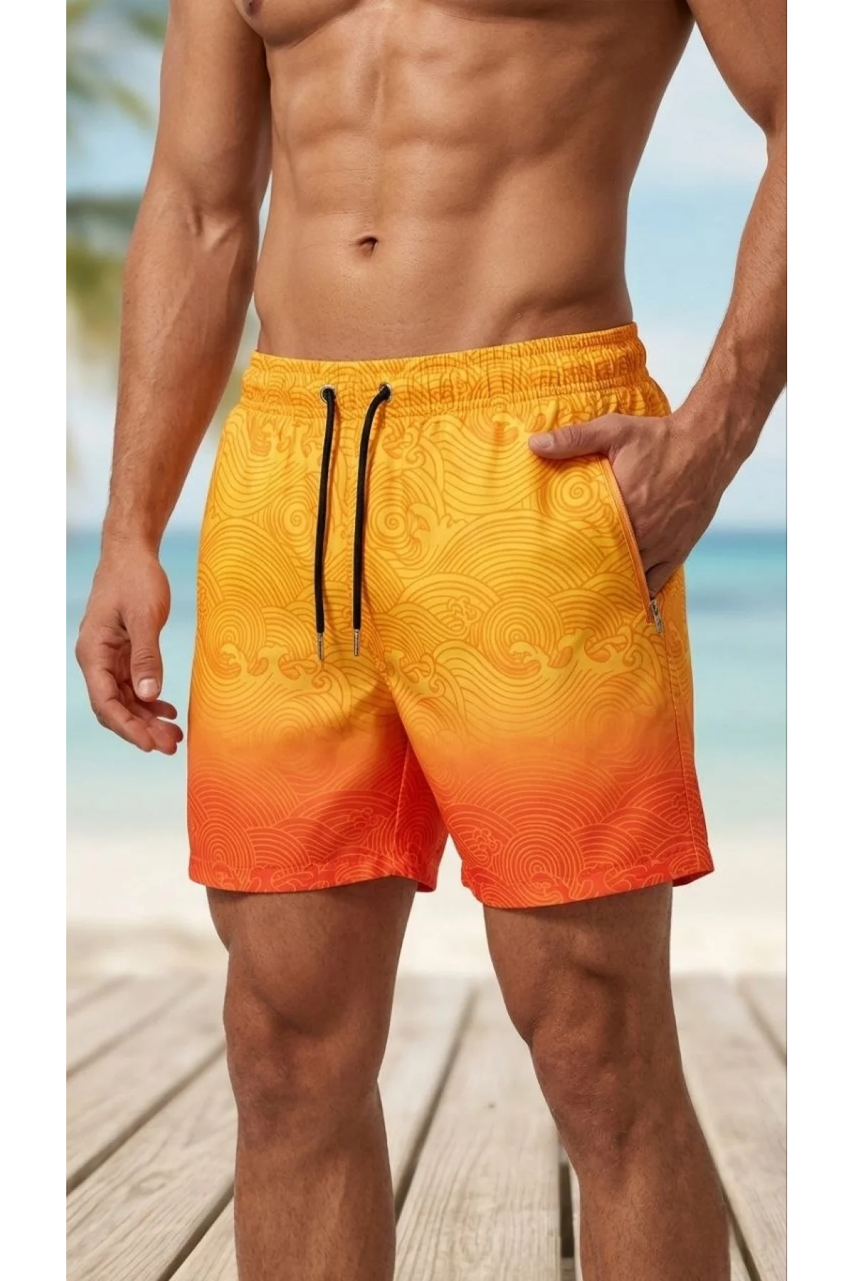 Erkek Deniz Şortu Fermuarlı Cepli File Astarlı Hızlı Kuruyan Premium - Çok Renkli