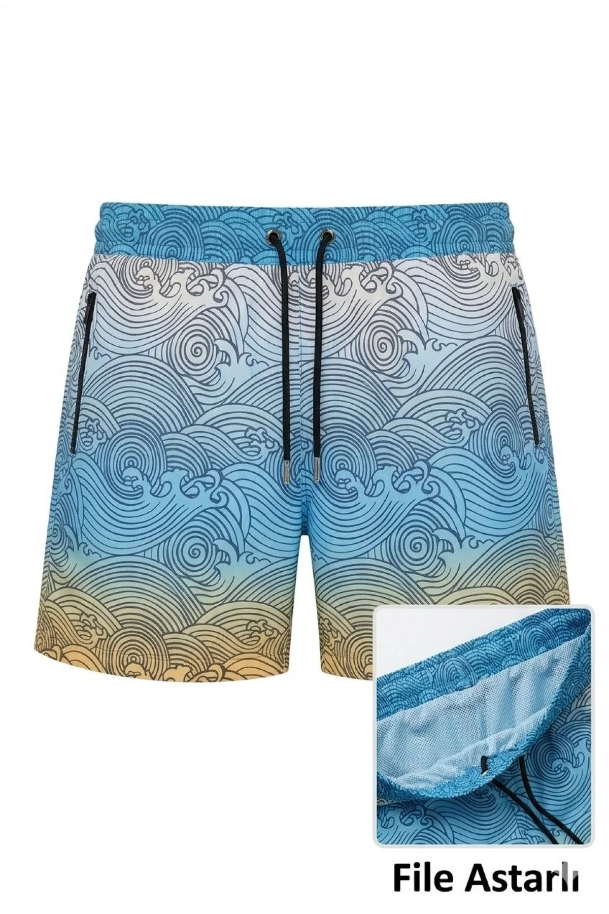 Erkek Deniz Şortu Fermuarlı Cepli File Astarlı Hızlı Kuruyan Premium - Çok Renkli