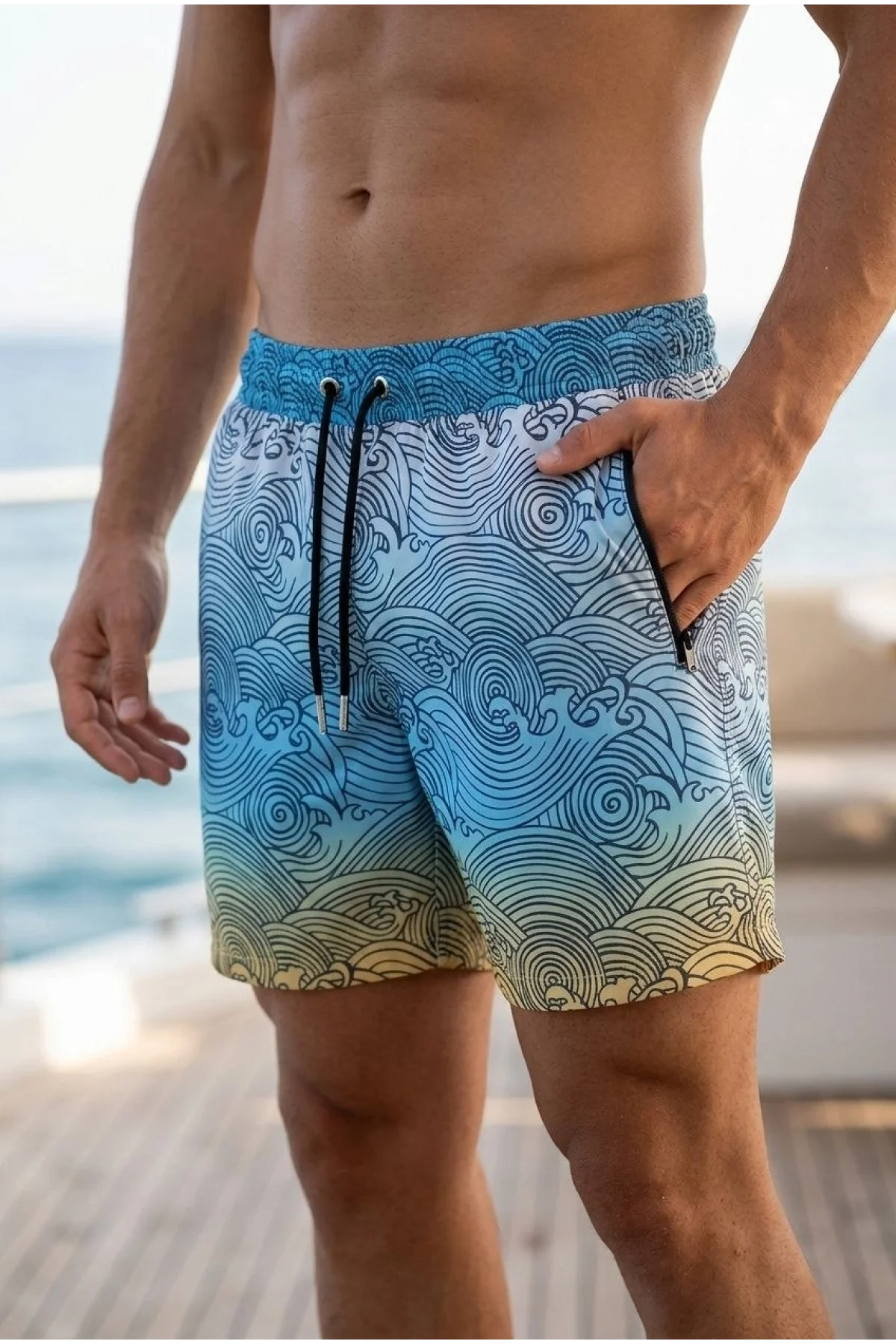 Erkek Deniz Şortu Fermuarlı Cepli File Astarlı Hızlı Kuruyan Premium - Çok Renkli
