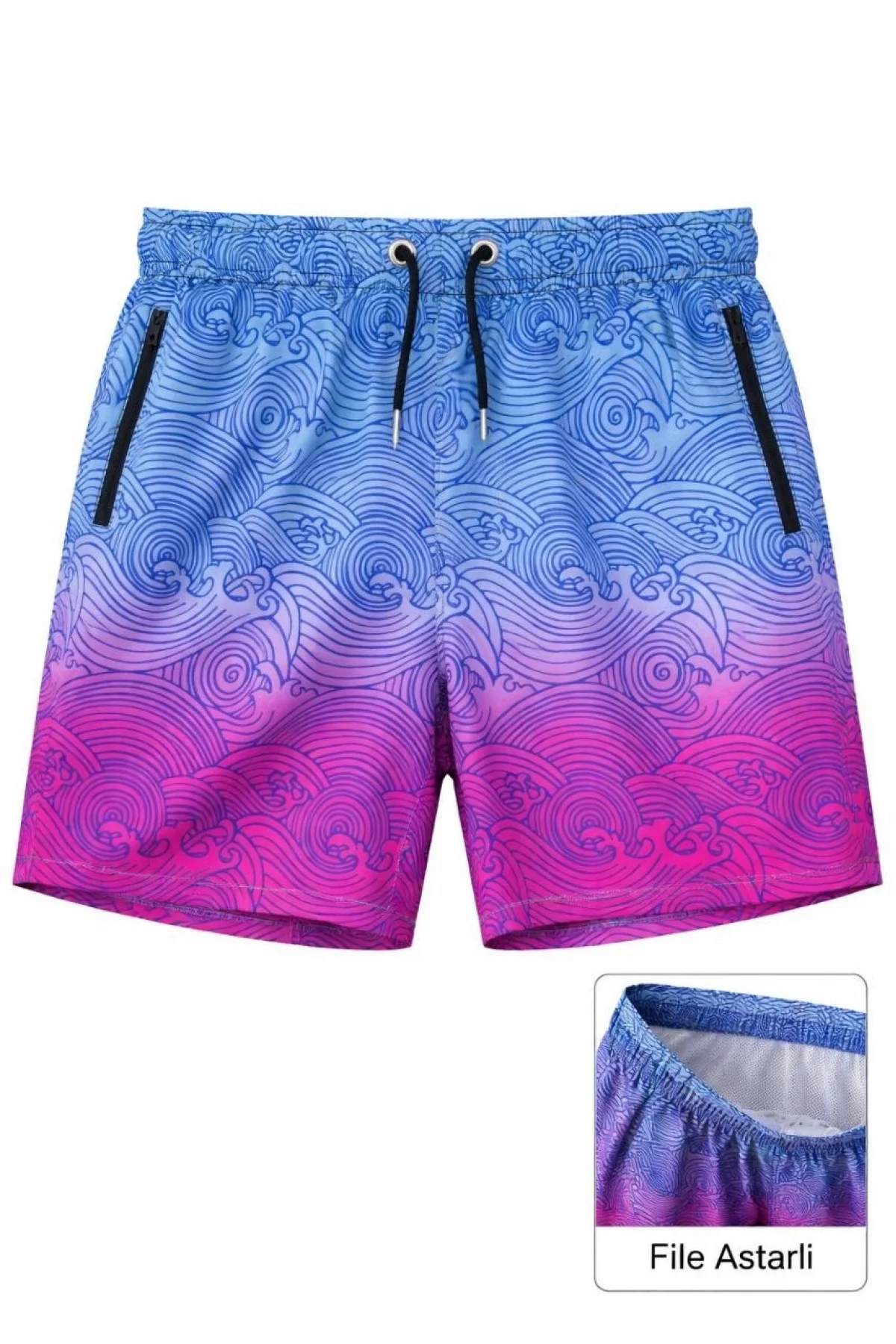 Erkek Deniz Şortu Fermuarlı Cepli File Astarlı Hızlı Kuruyan Premium - Çok Renkli